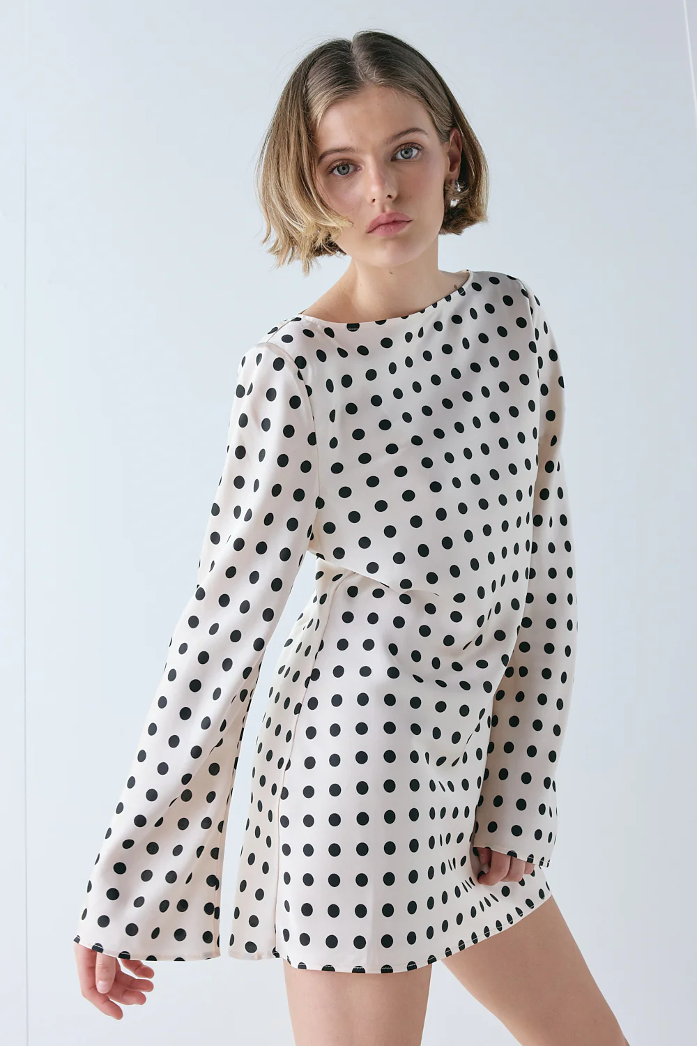 Paris Satin Mini Dress Polka Dot - Image 3