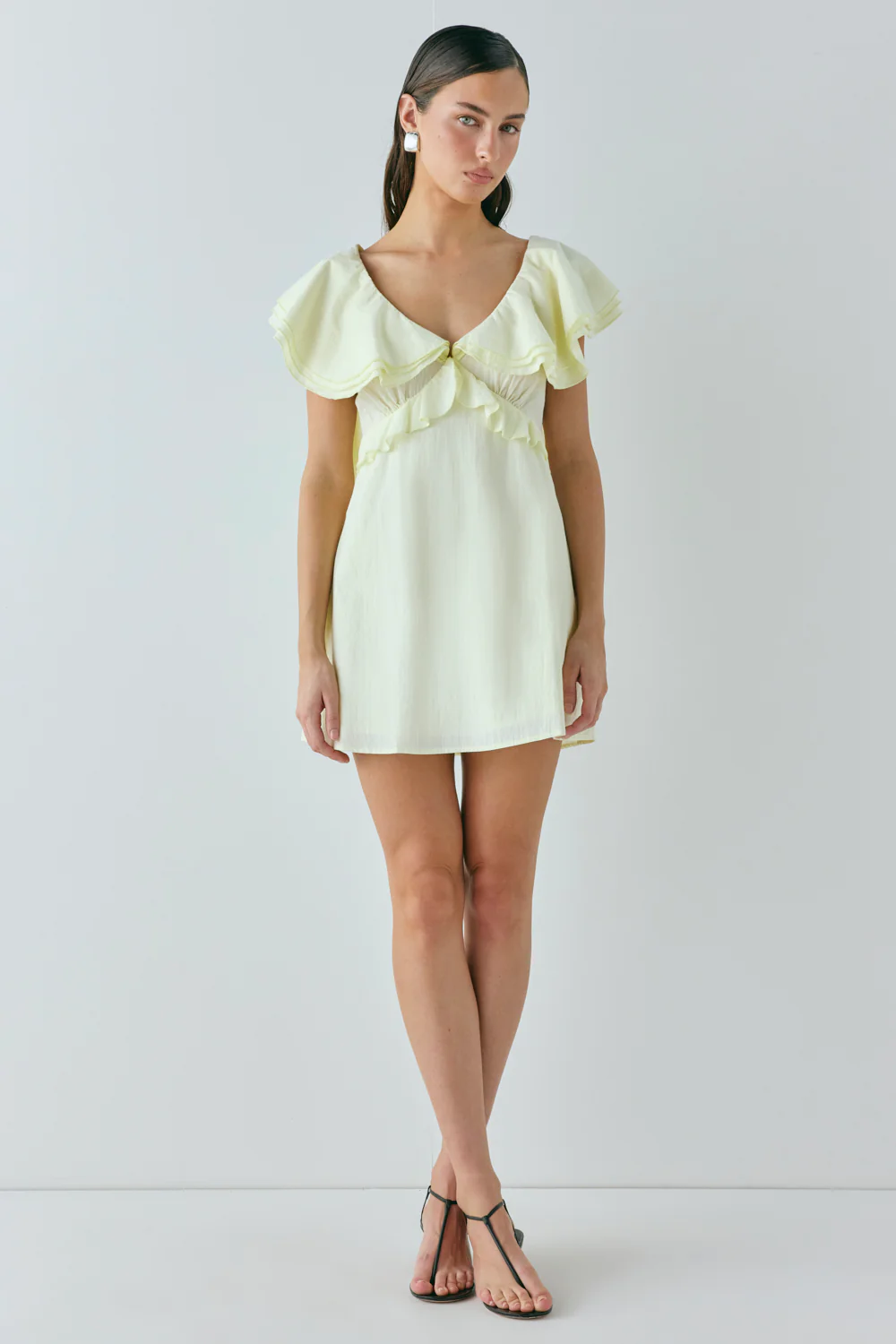 Party Nights Frill Mini Dress Lemon - Image 4