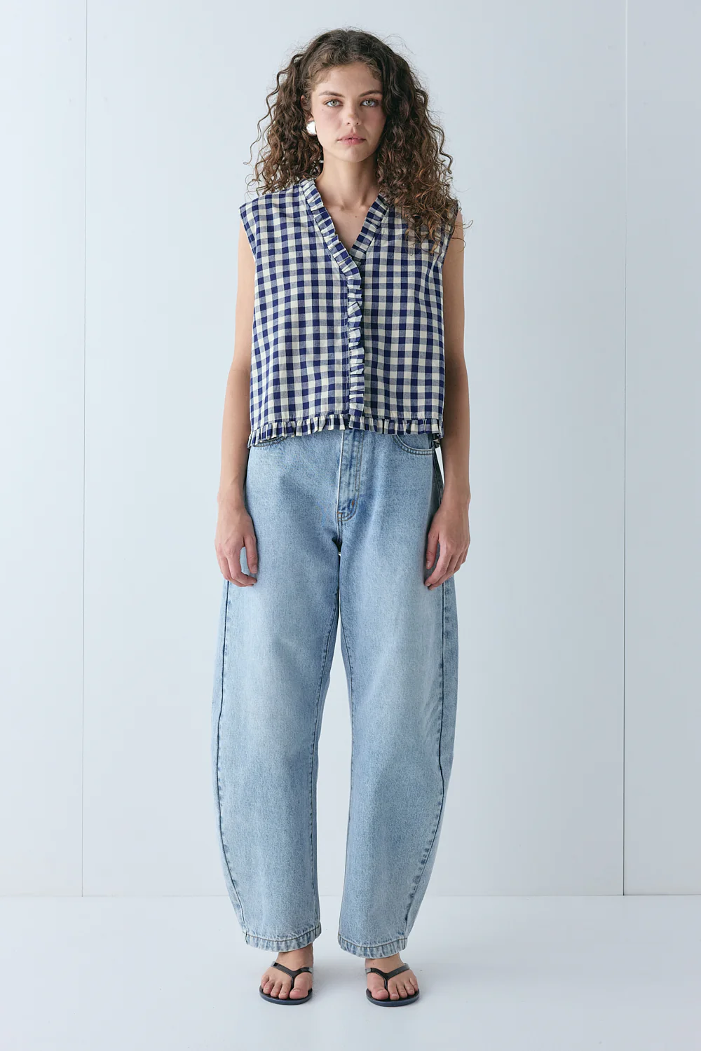 Phoebe Vest Top Navy Check - Image 3