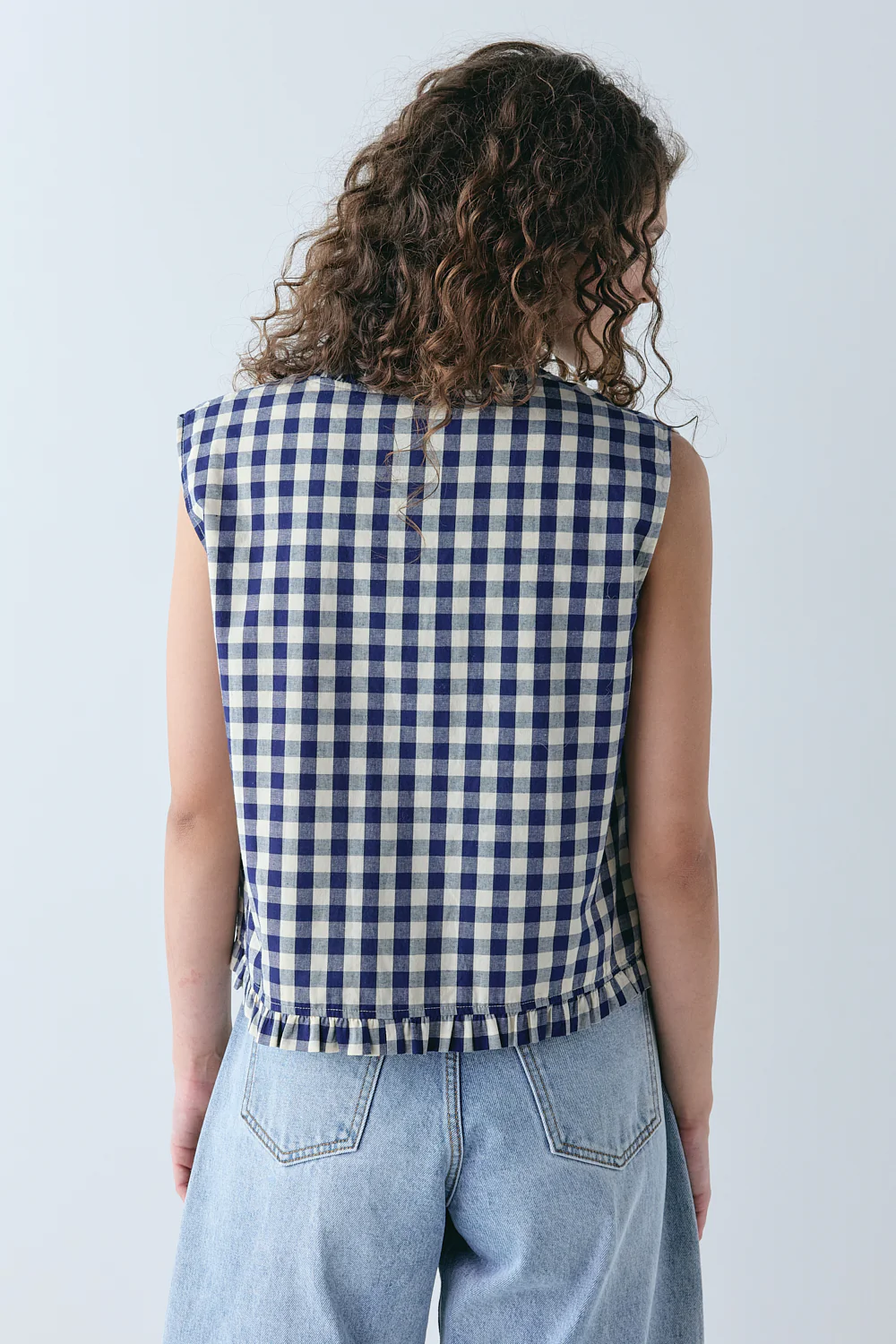 Phoebe Vest Top Navy Check - Image 5