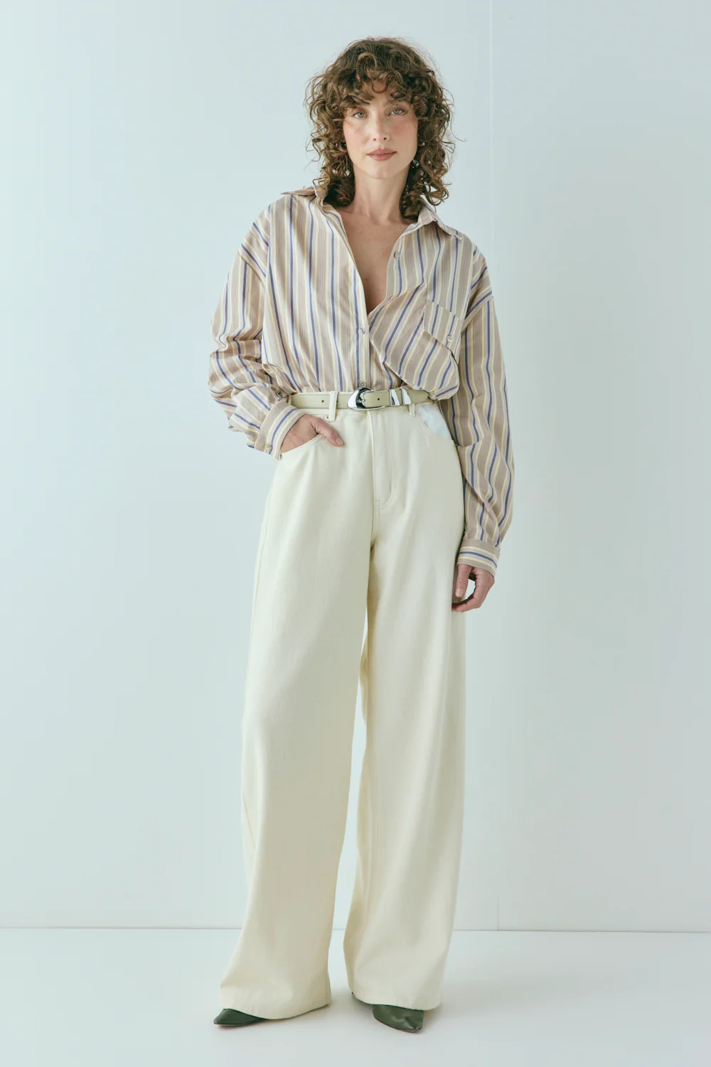 Pippa Mid Rise Denim Jeans Cream - Image 2