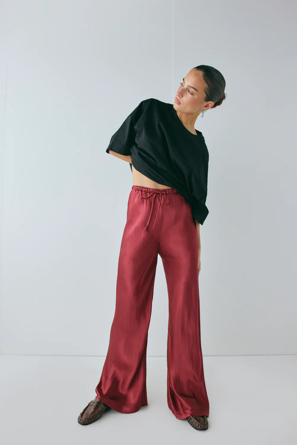 Rae Satin Pants Wine - Image 3