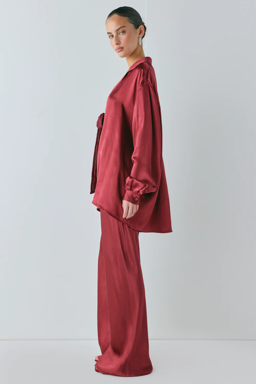 Rae Satin Pants Wine - Image 6