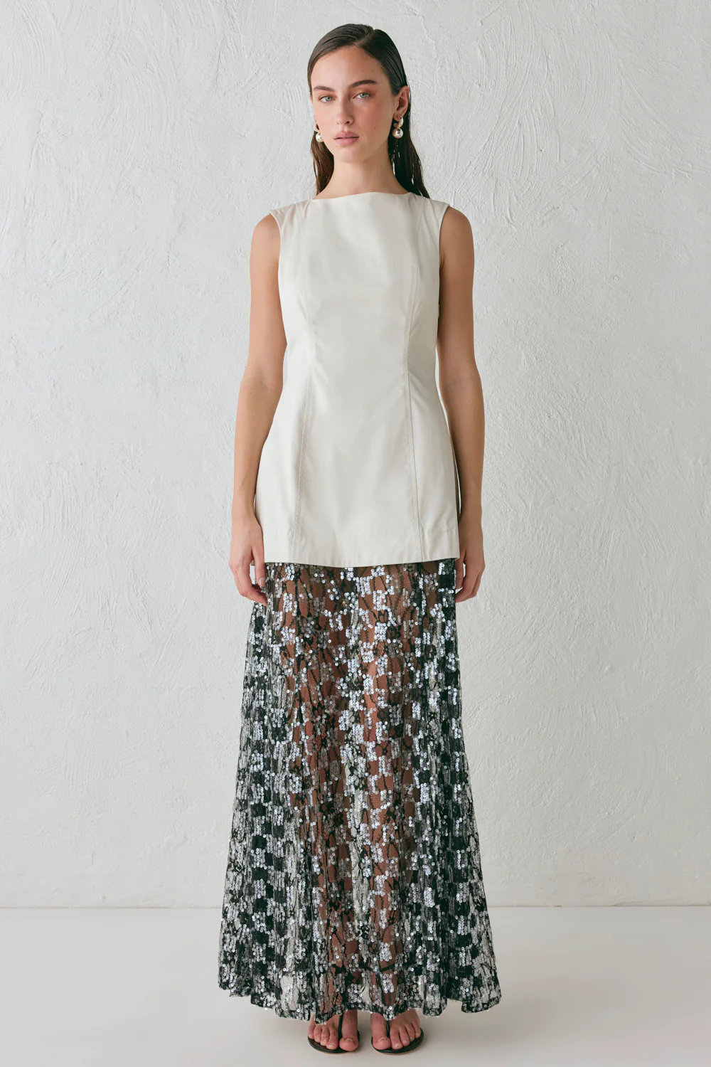 Robbie Sequin Maxi Dress Cream - Image 3