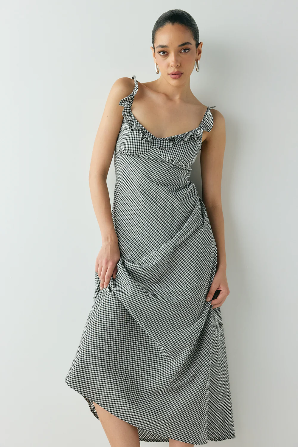 Rosalia Bias Cut Maxi Dress Black Check - Image 3