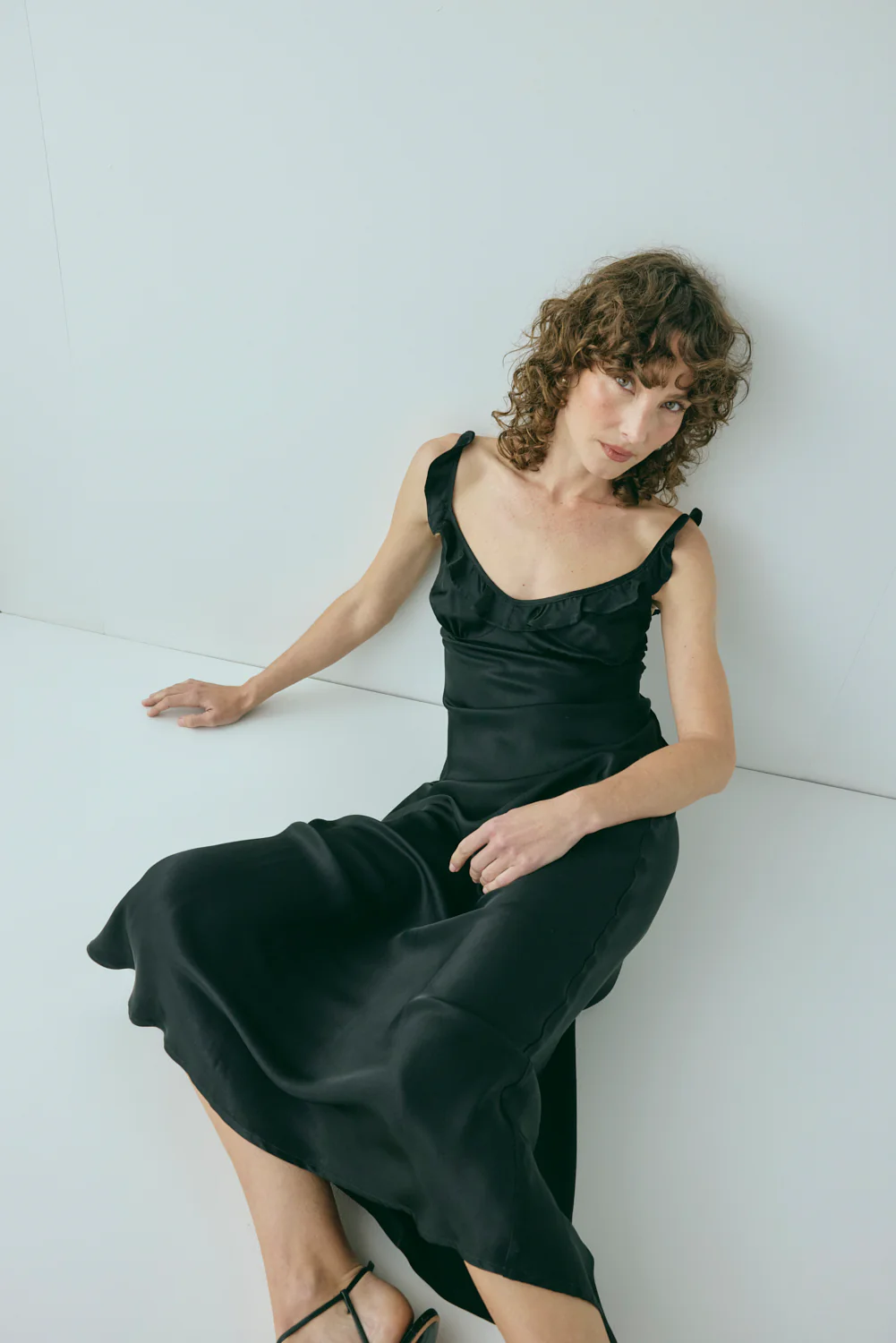 Rosalia Satin Bias Cut Maxi Dress Black - Image 3