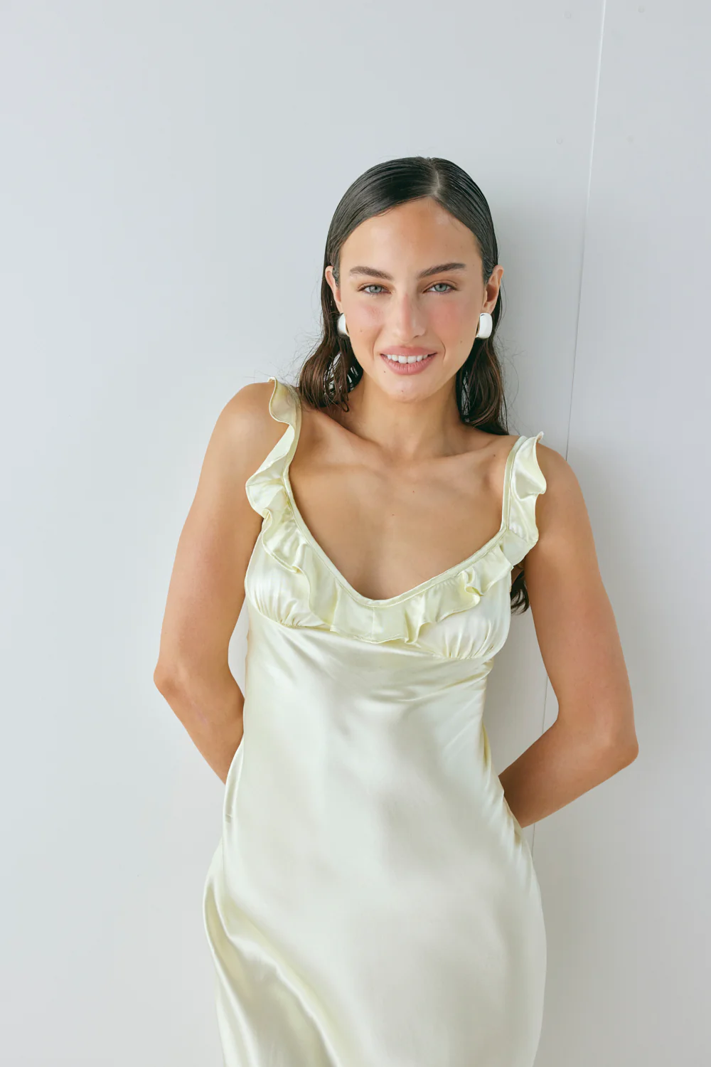 Rosalia Satin Bias Cut Maxi Dress Butter - Image 3