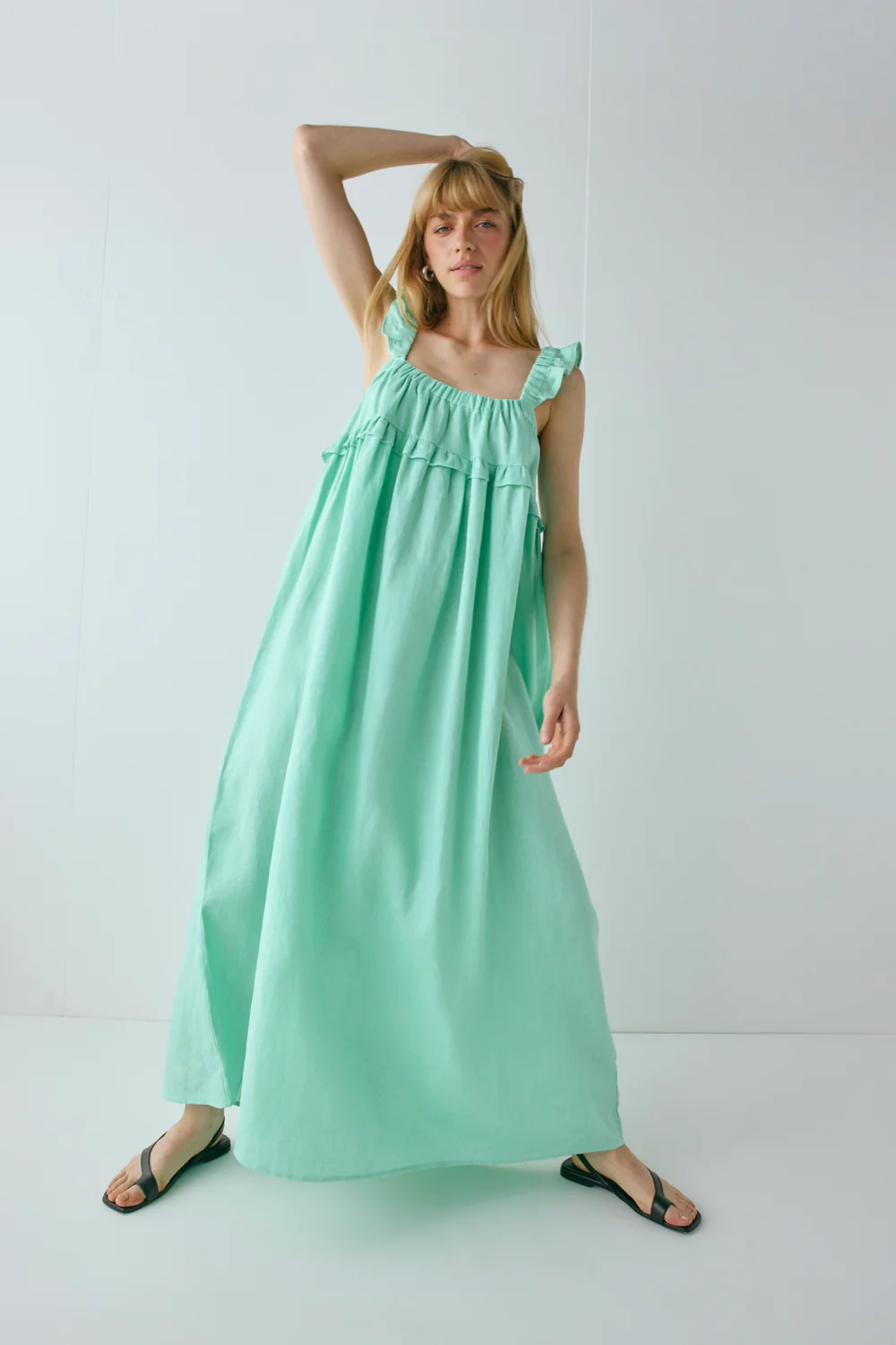 Rossana Linen Maxi Dress Aqua - Image 2