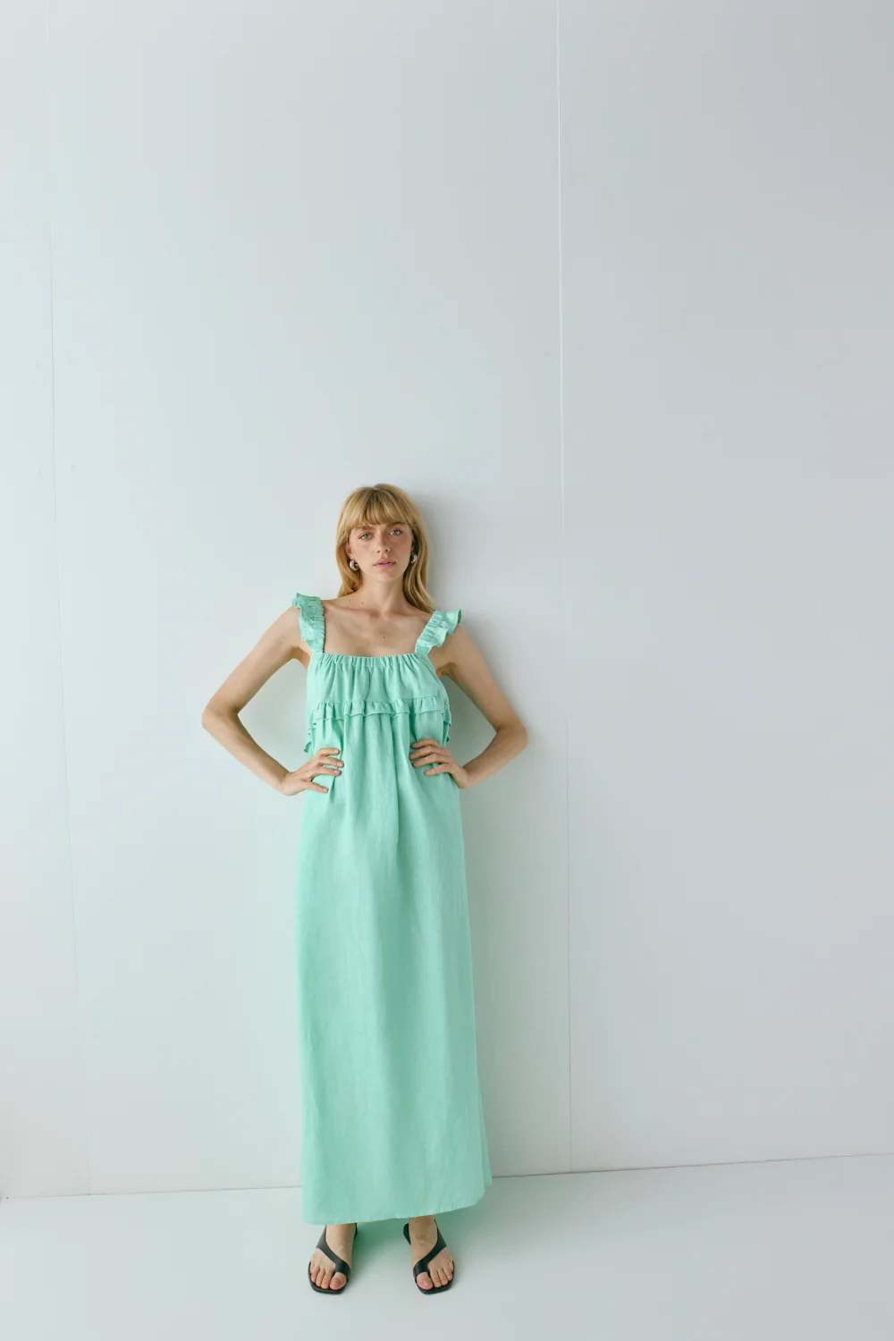 Rossana Linen Maxi Dress Aqua - Image 4