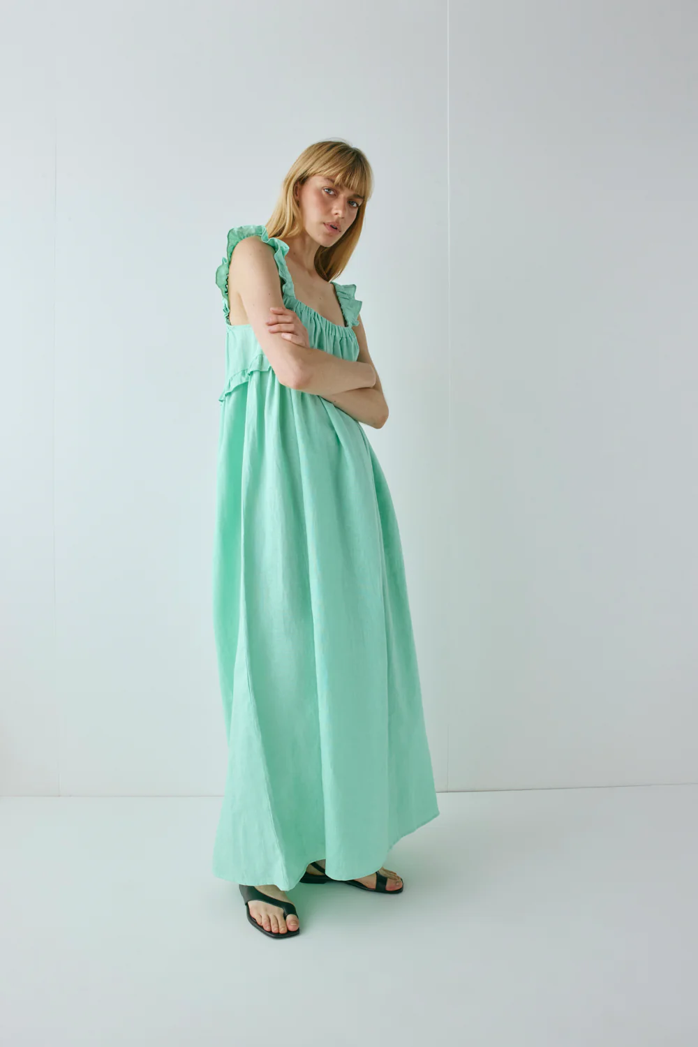 Rossana Linen Maxi Dress Aqua - Image 5