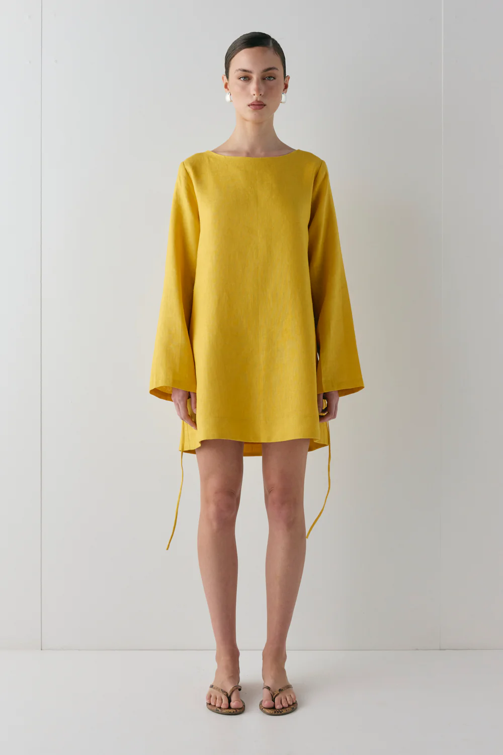 Sabine Linen Mini Dress Mustard - Image 4