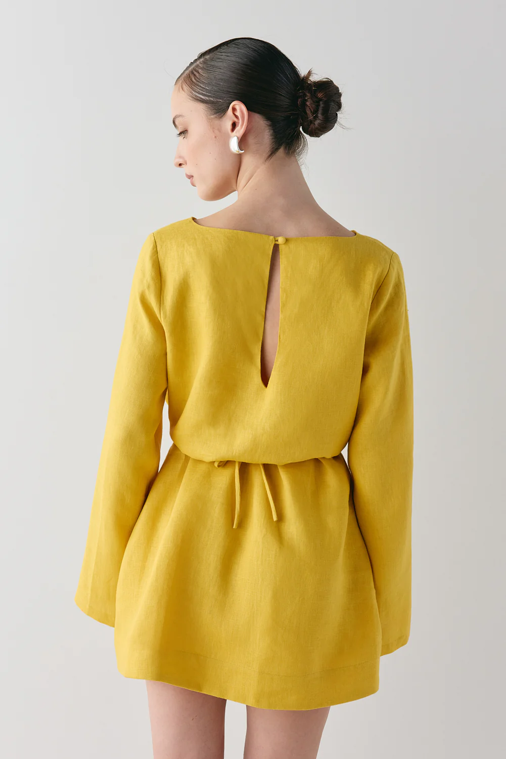 Sabine Linen Mini Dress Mustard - Image 6