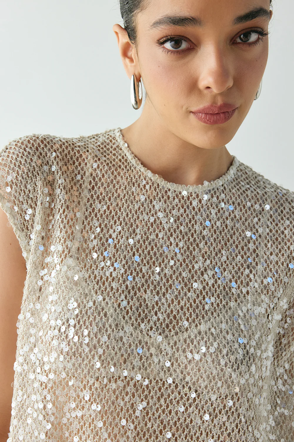 Sabre Sequin Midi Dress Oat - Image 3