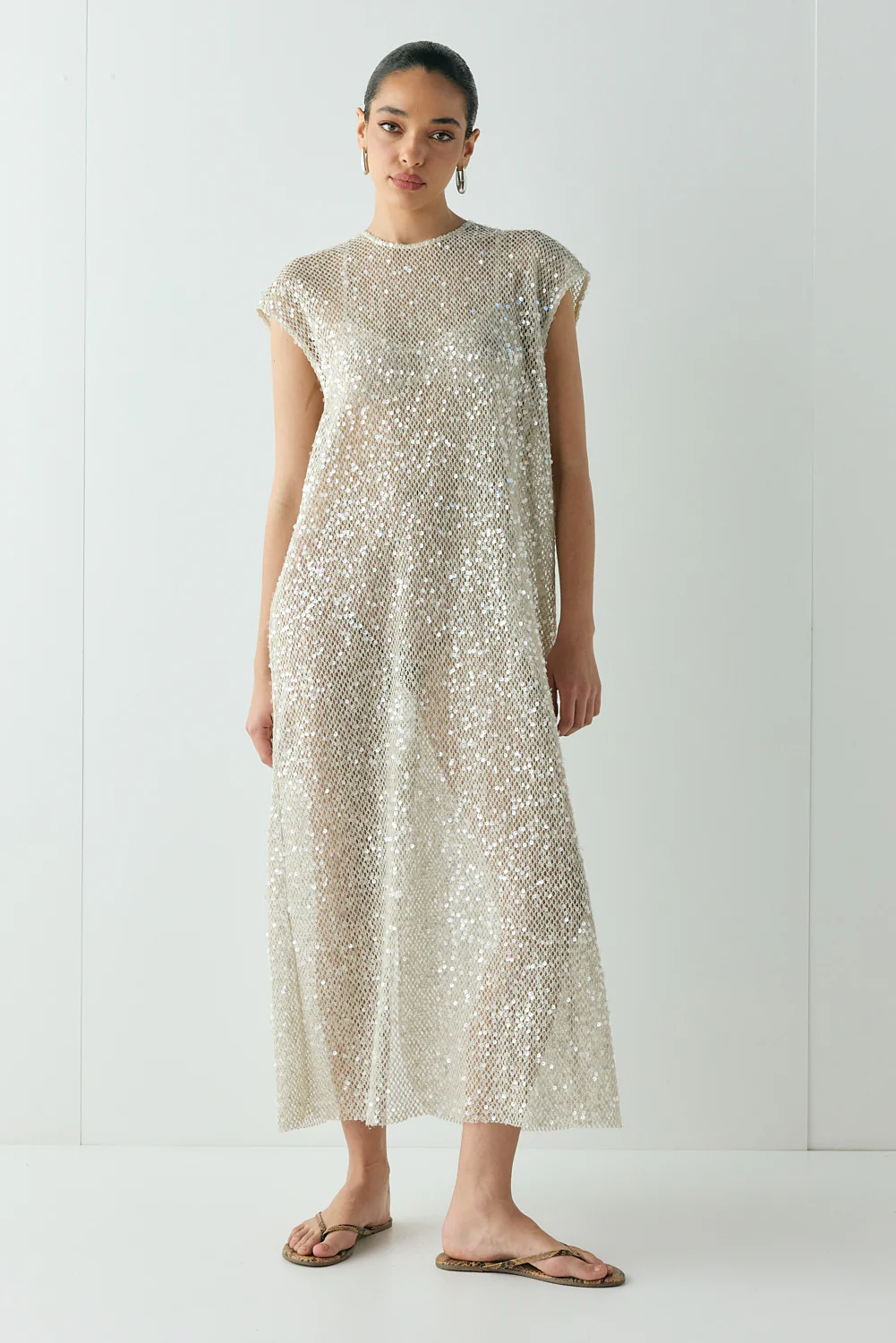Sabre Sequin Midi Dress Oat - Image 5