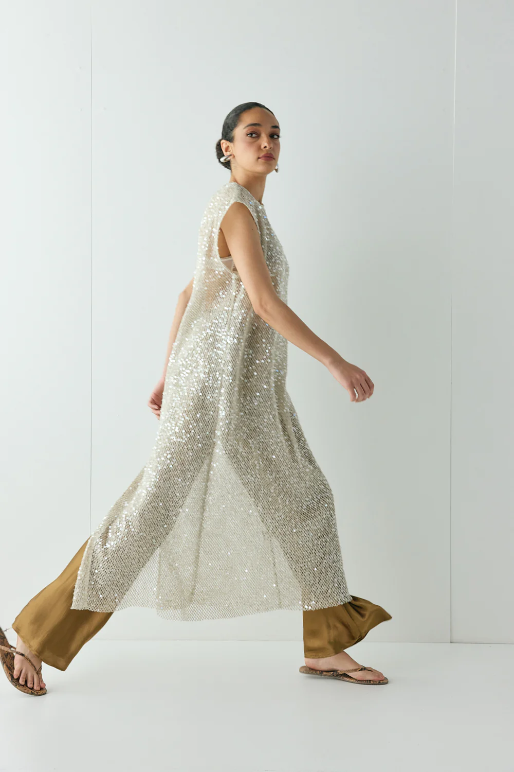 Sabre Sequin Midi Dress Oat - Image 6