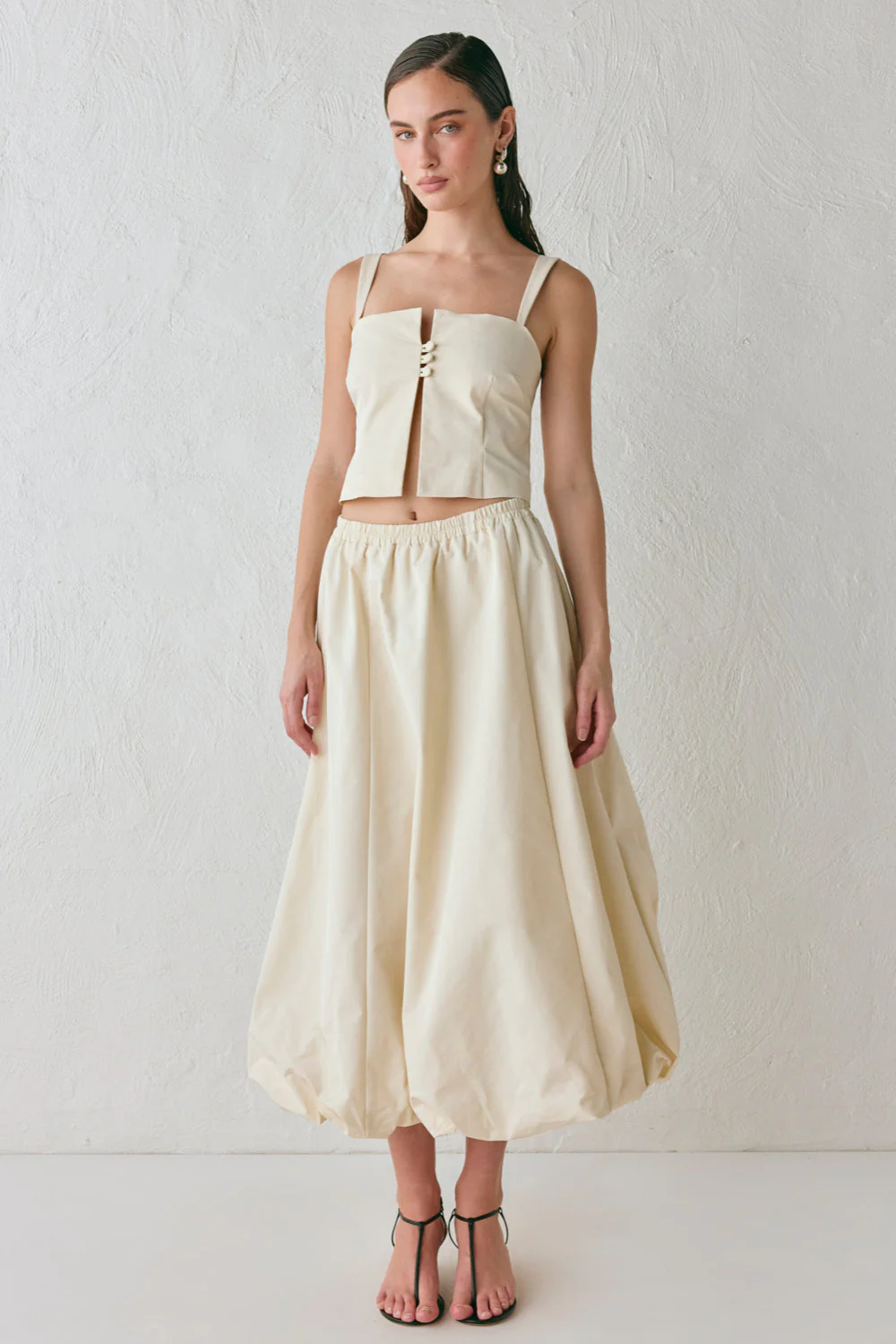 Sabrin Bubble Midi Skirt Cream