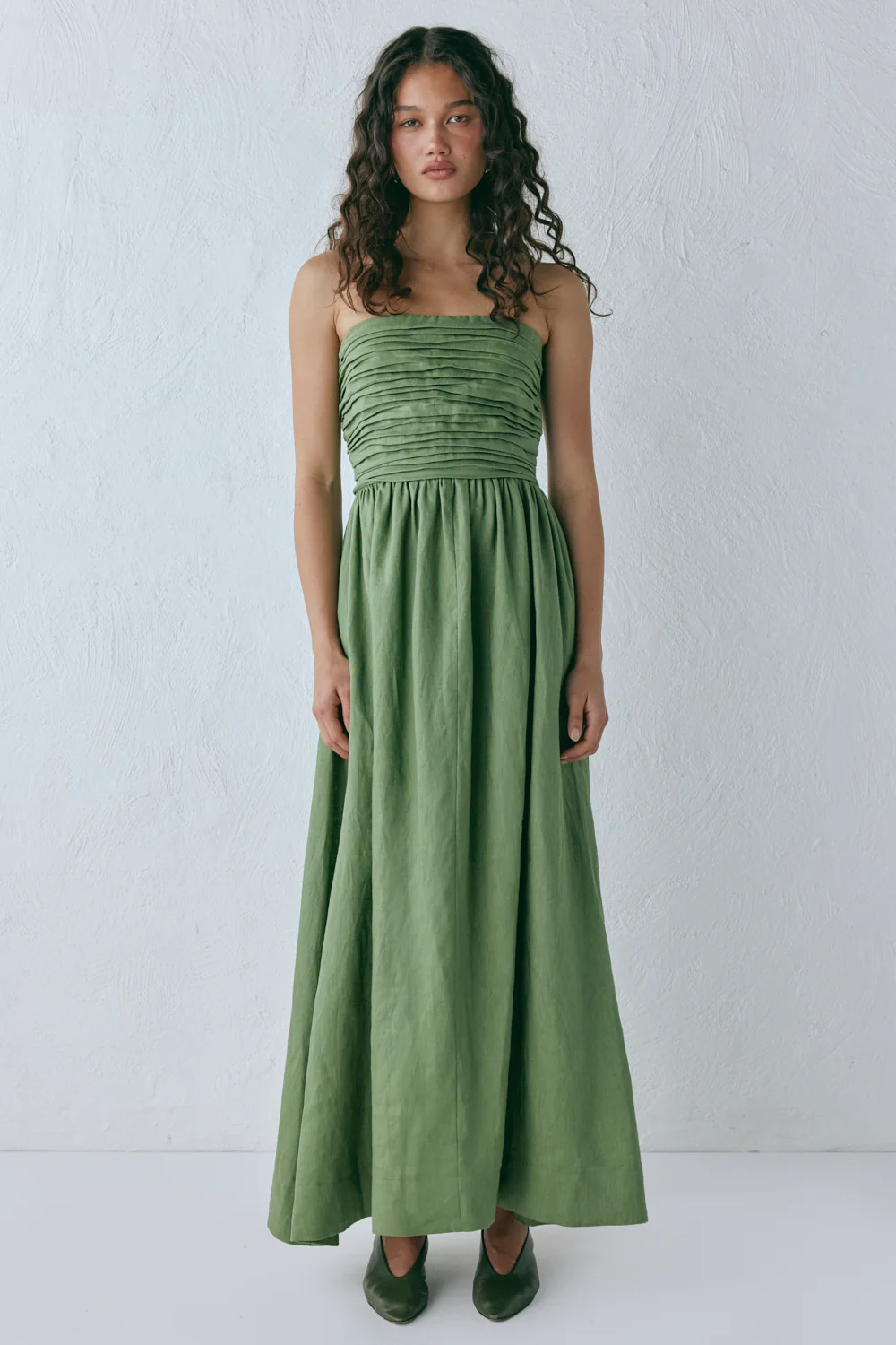 Saint Malo Linen Maxi Dress Olive - Image 3