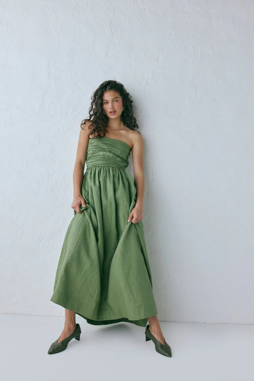 Saint Malo Linen Maxi Dress Olive - Image 4