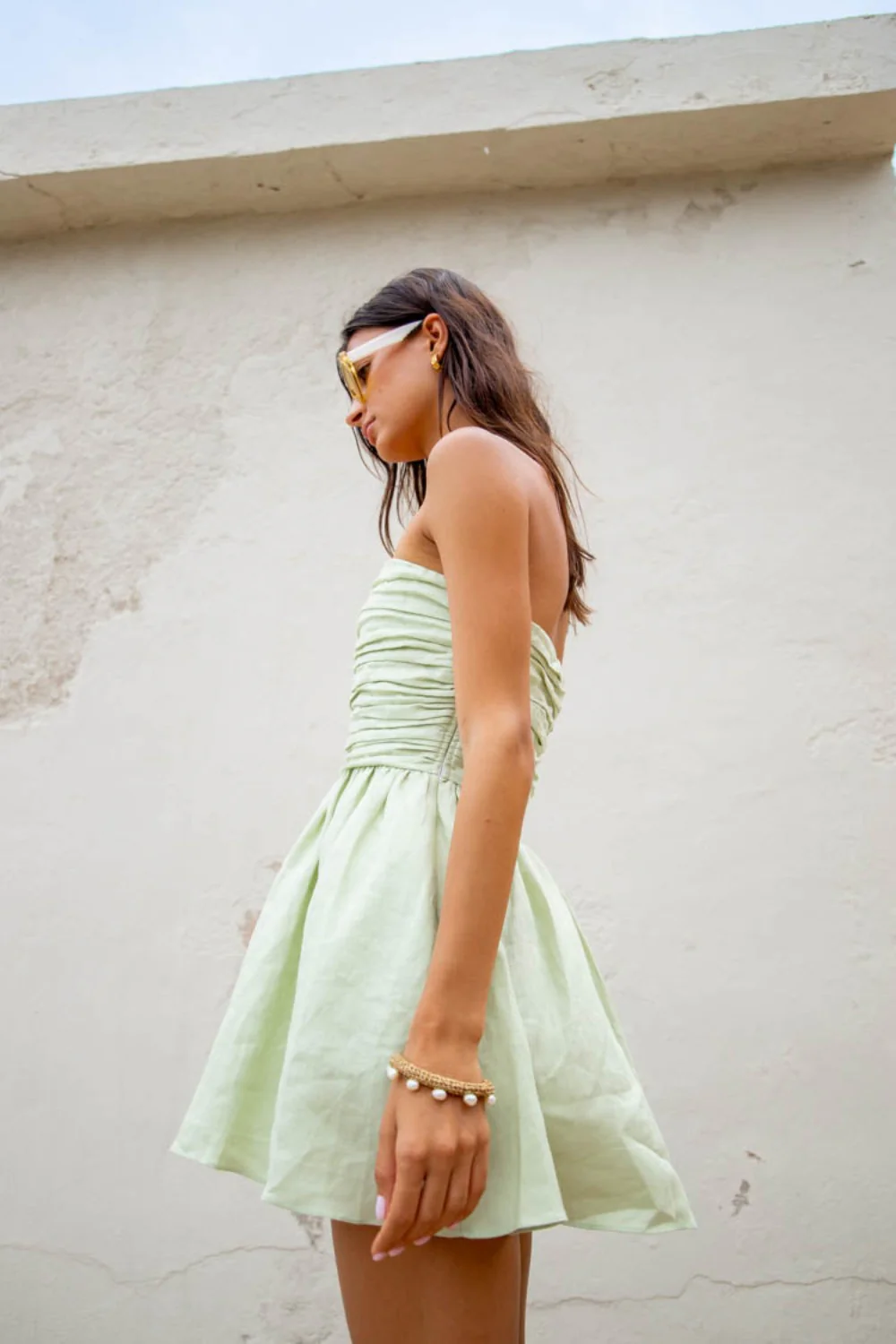 Saint Malo Linen Mini Dress Sage - Image 4