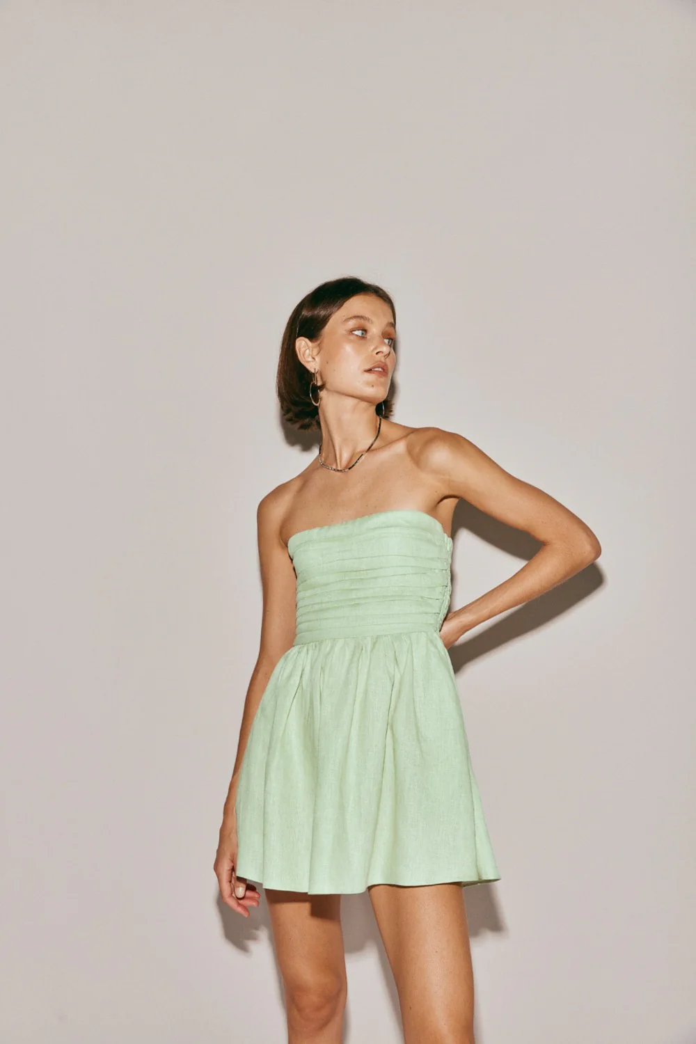 Saint Malo Linen Mini Dress Sage - Image 6