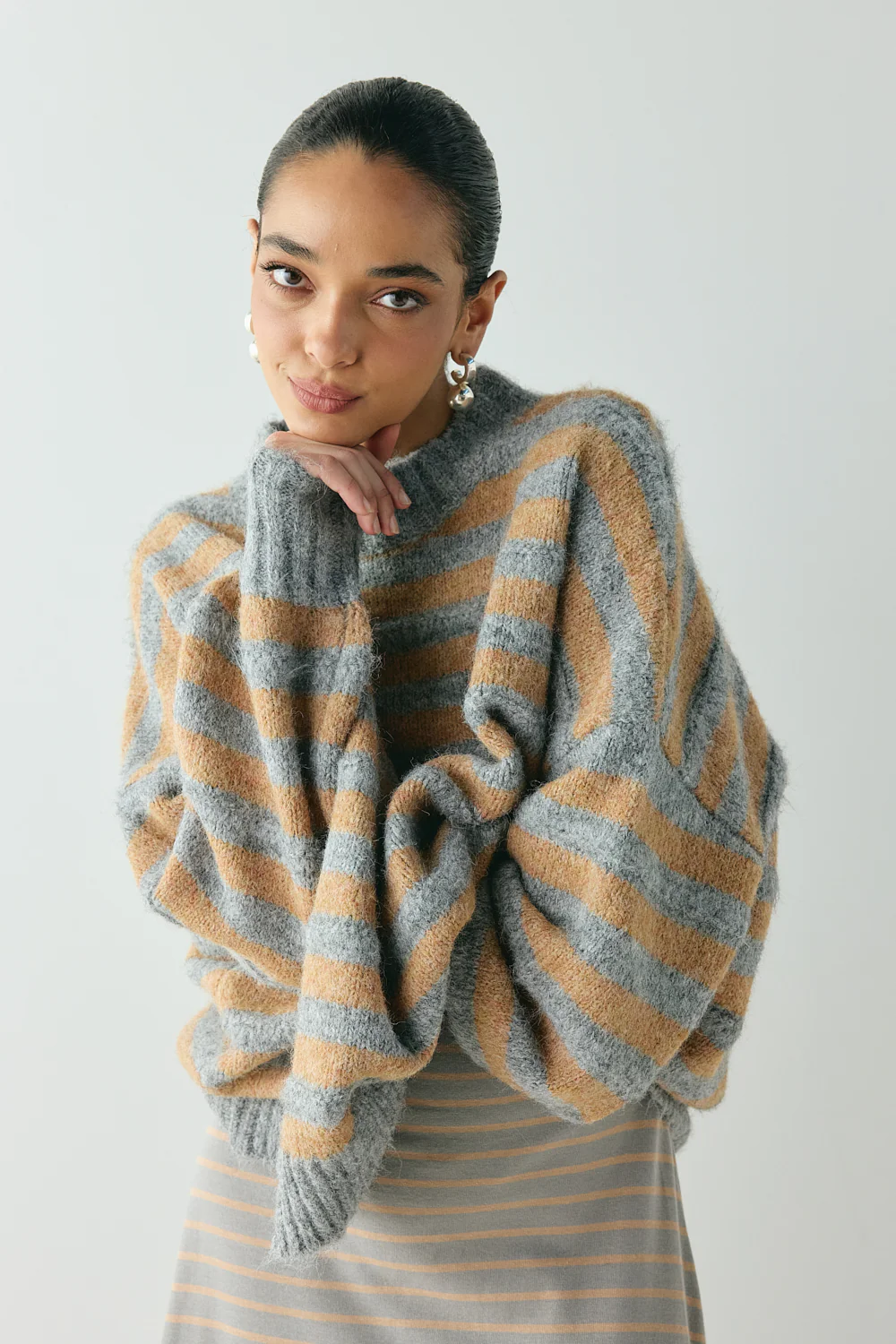 Sam Knit Jumper Apricot Stripe - Image 3