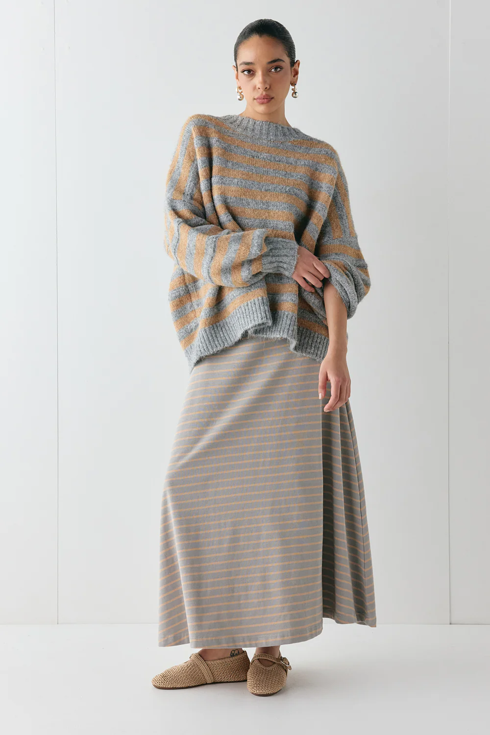 Sam Knit Jumper Apricot Stripe - Image 4