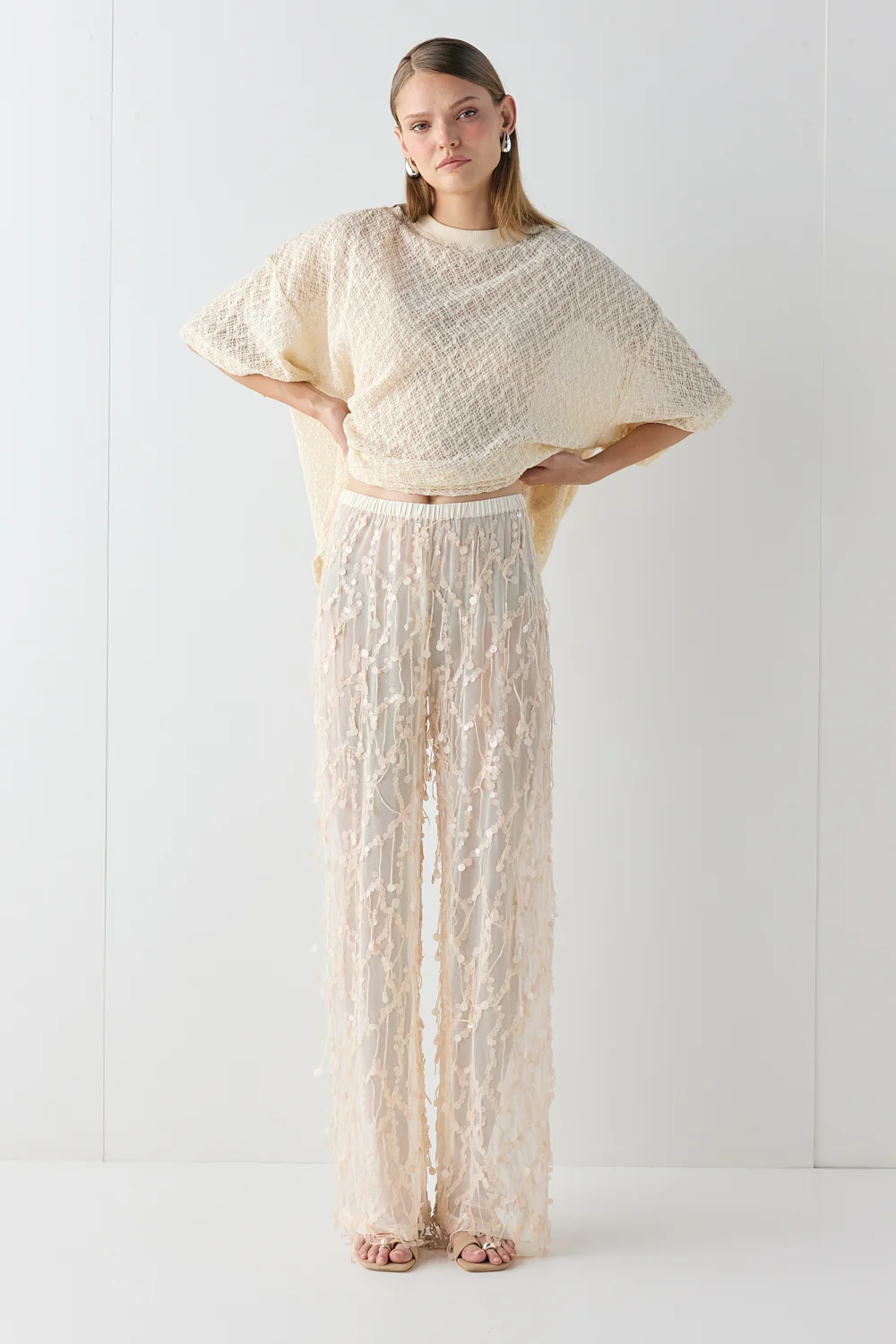 Sia Sequin Pants Cream
