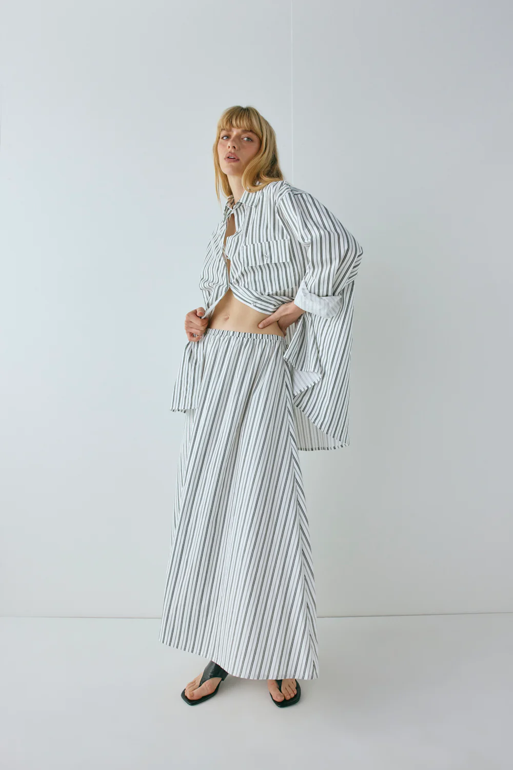 Solara Midi Skirt Black Stripe