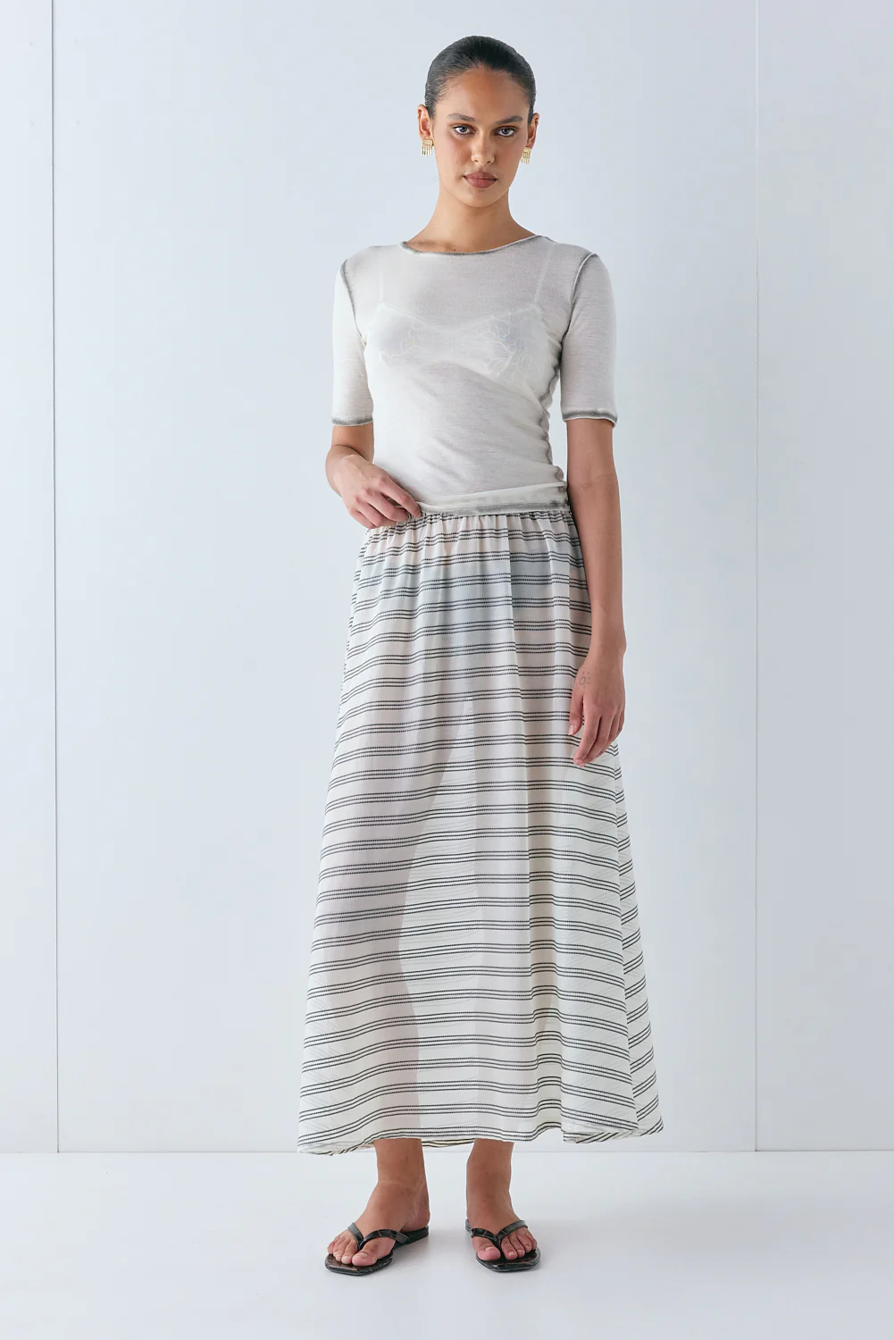 Solara Sheer Midi Skirt Stripe - Image 2