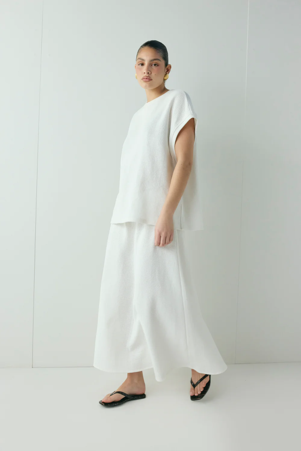 Solara Waffle Midi Skirt White - Image 4