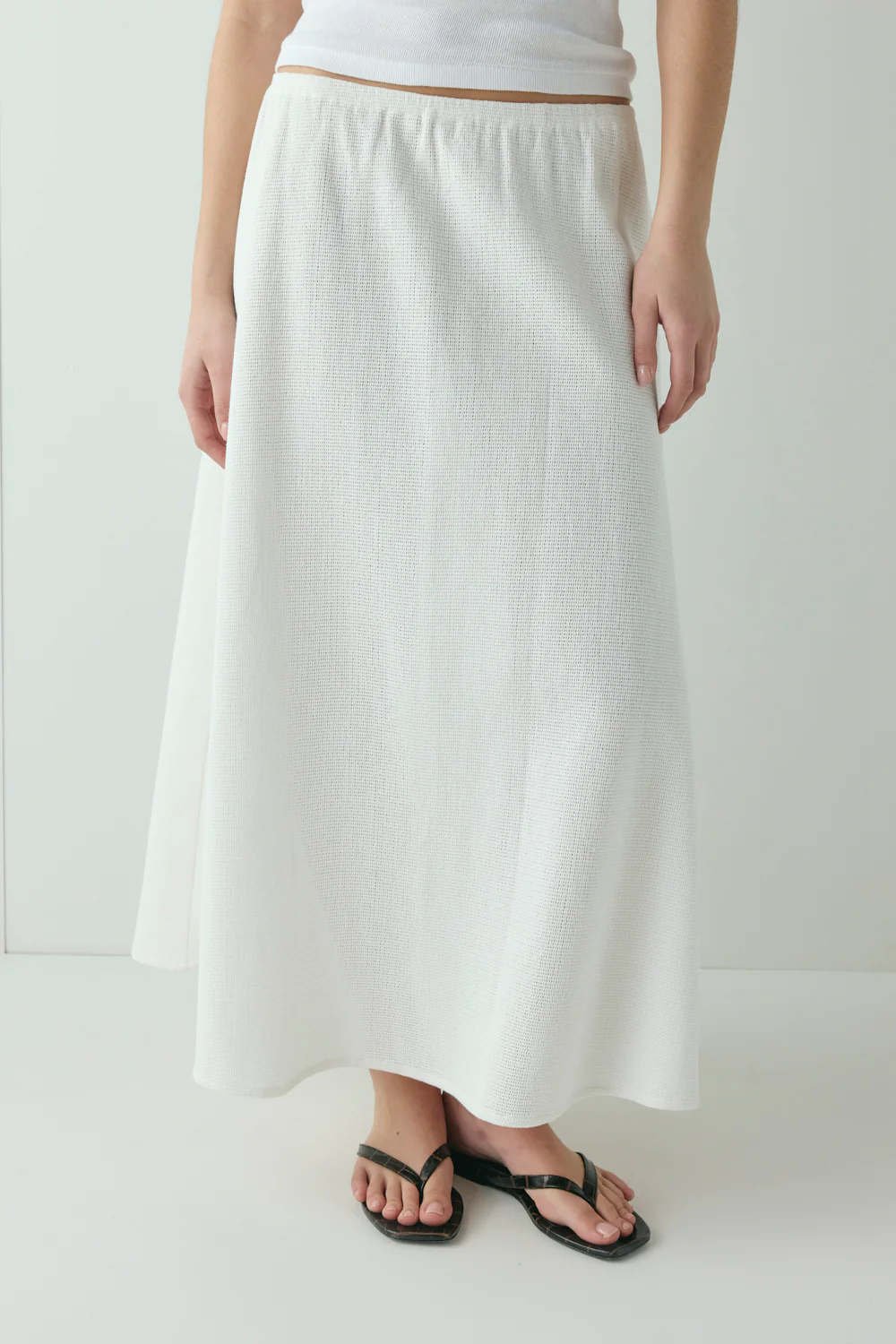 Solara Waffle Midi Skirt White - Image 5