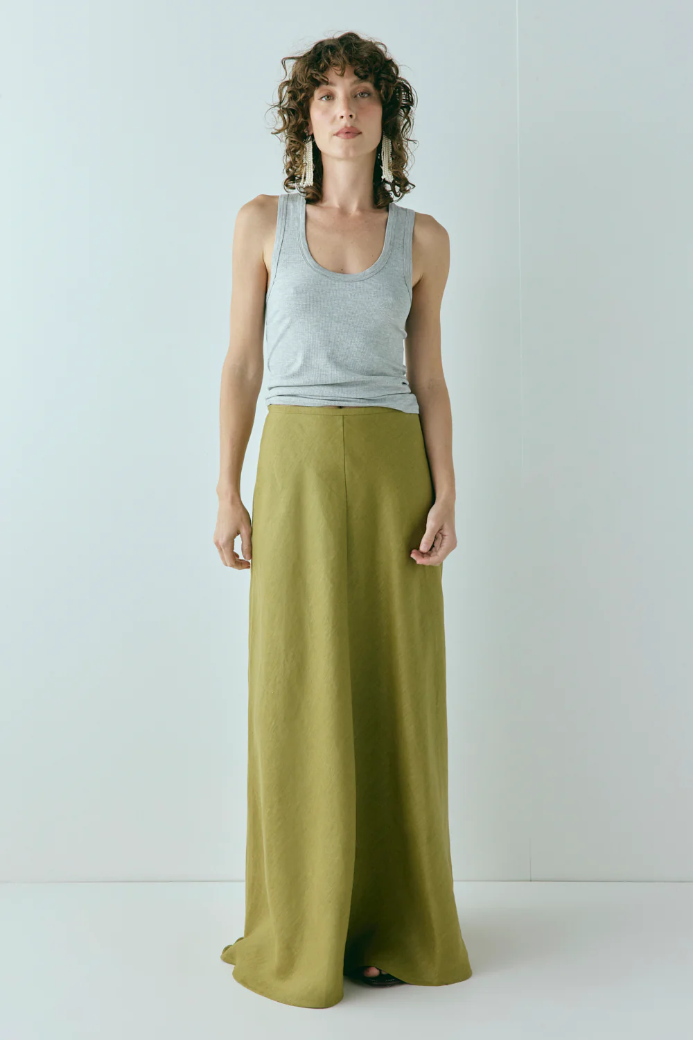 Solene Linen Maxi Skirt Olive