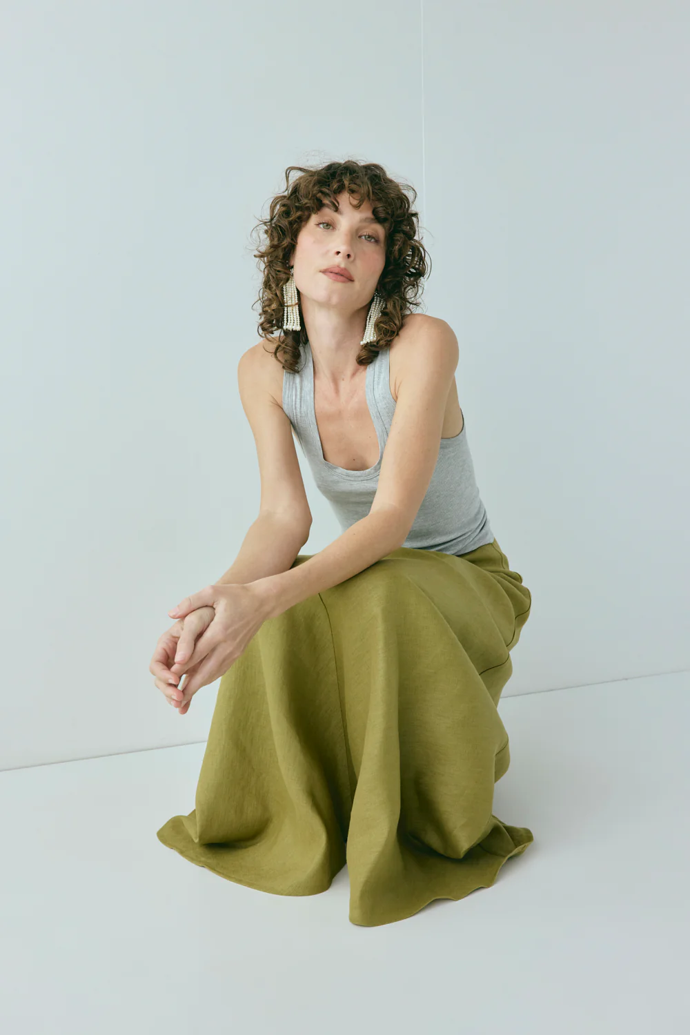 Solene Linen Maxi Skirt Olive - Image 3