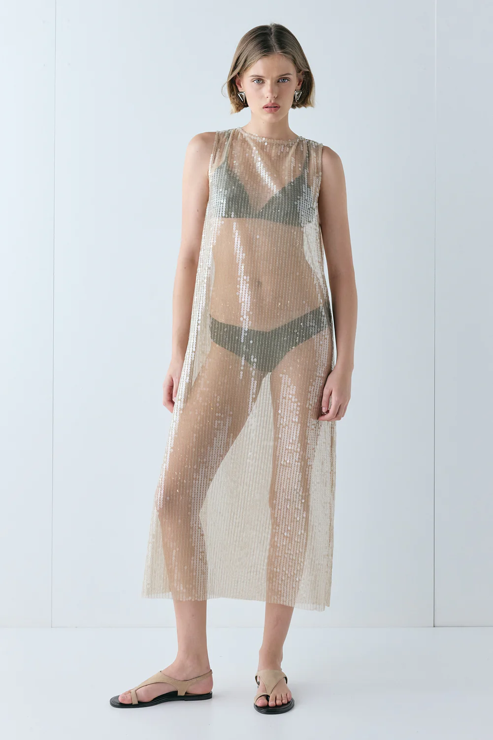 Sonja Sequin Midi Dress Nude - Image 3