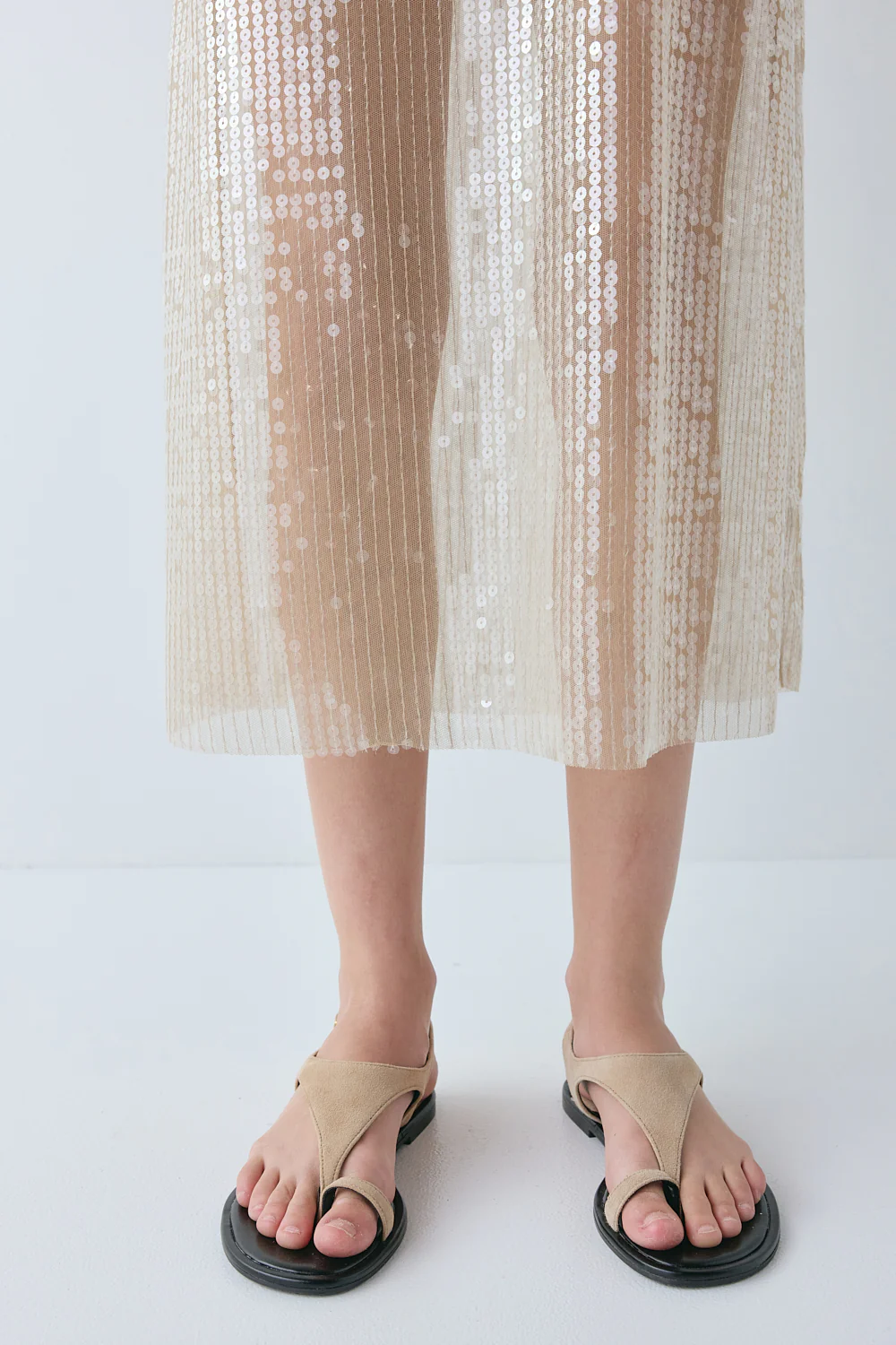 Sonja Sequin Midi Dress Nude - Image 4