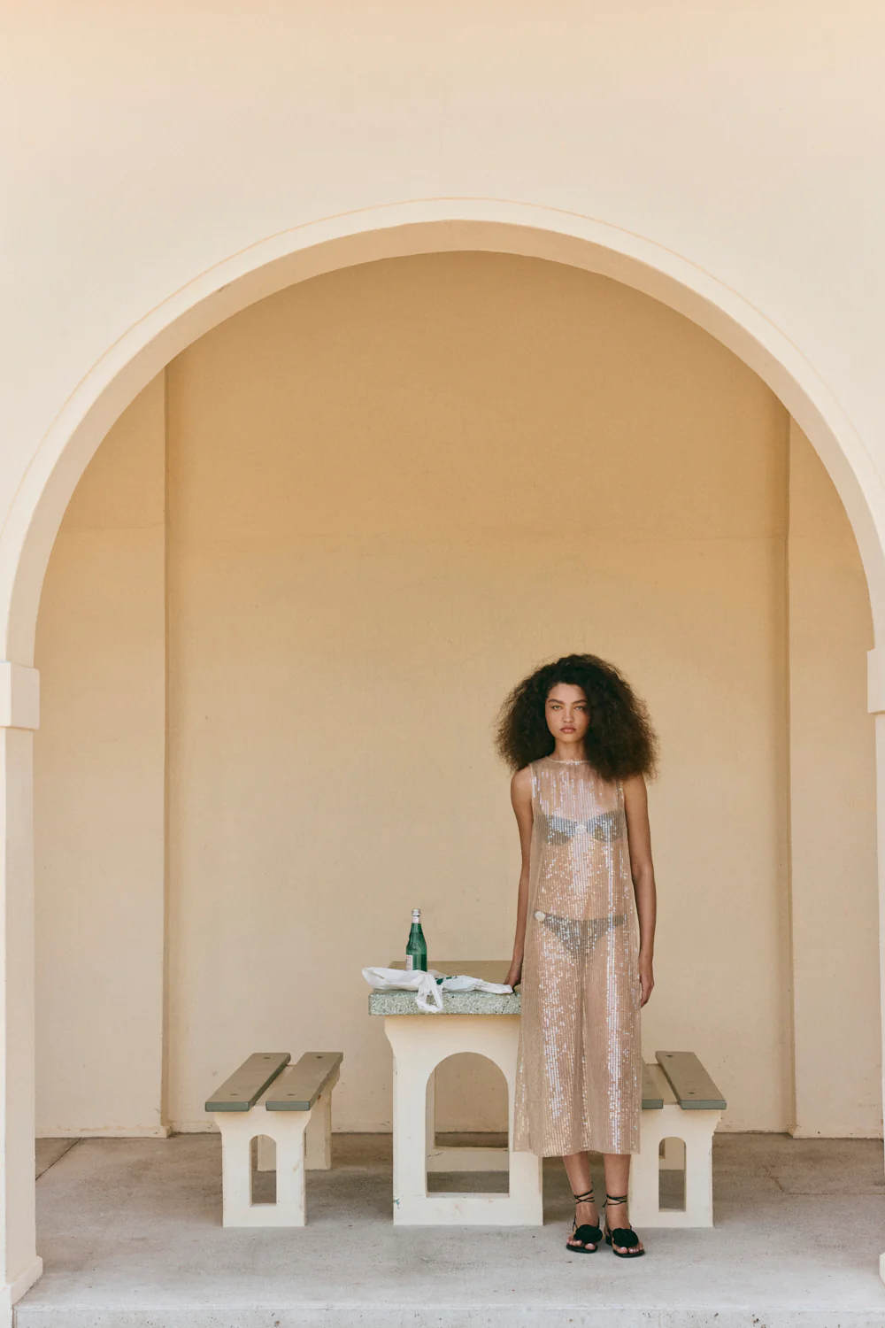 Sonja Sequin Midi Dress Nude - Image 5