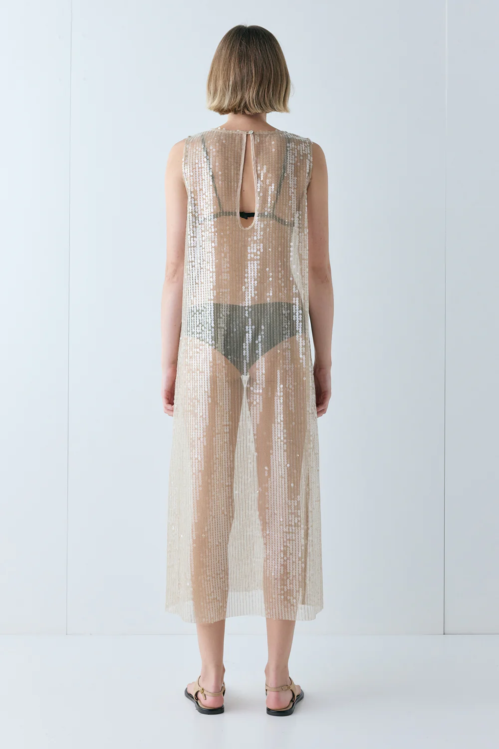 Sonja Sequin Midi Dress Nude - Image 6