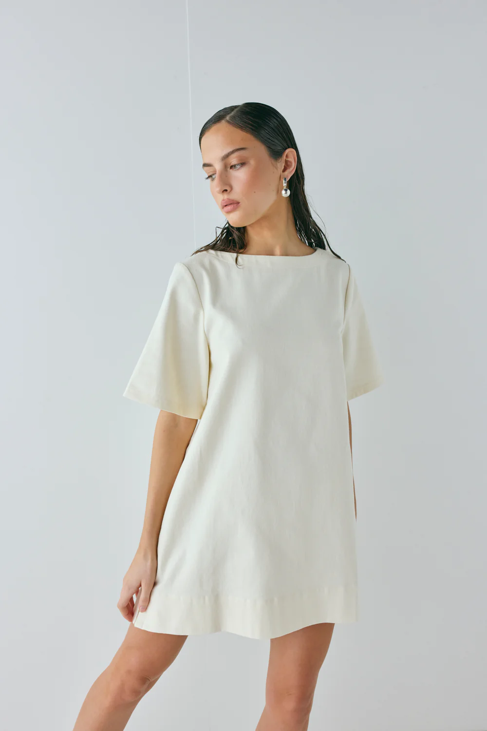 Suki Denim Mini Dress Cream - Image 5