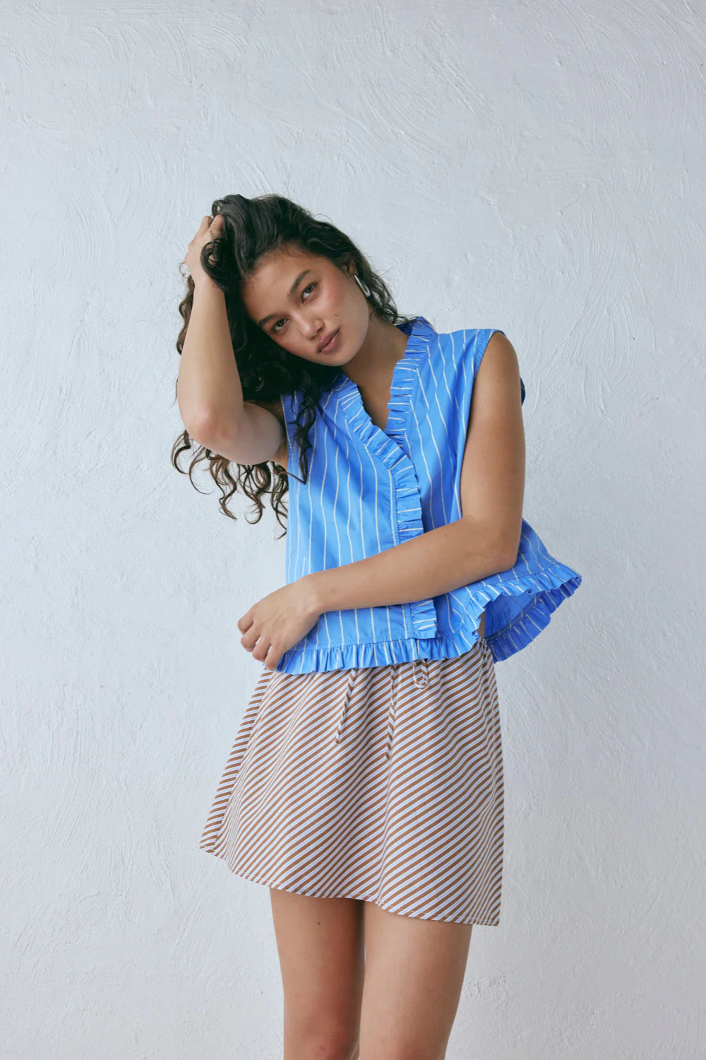 Summer Mini Skirt Brown Stripe - Image 3