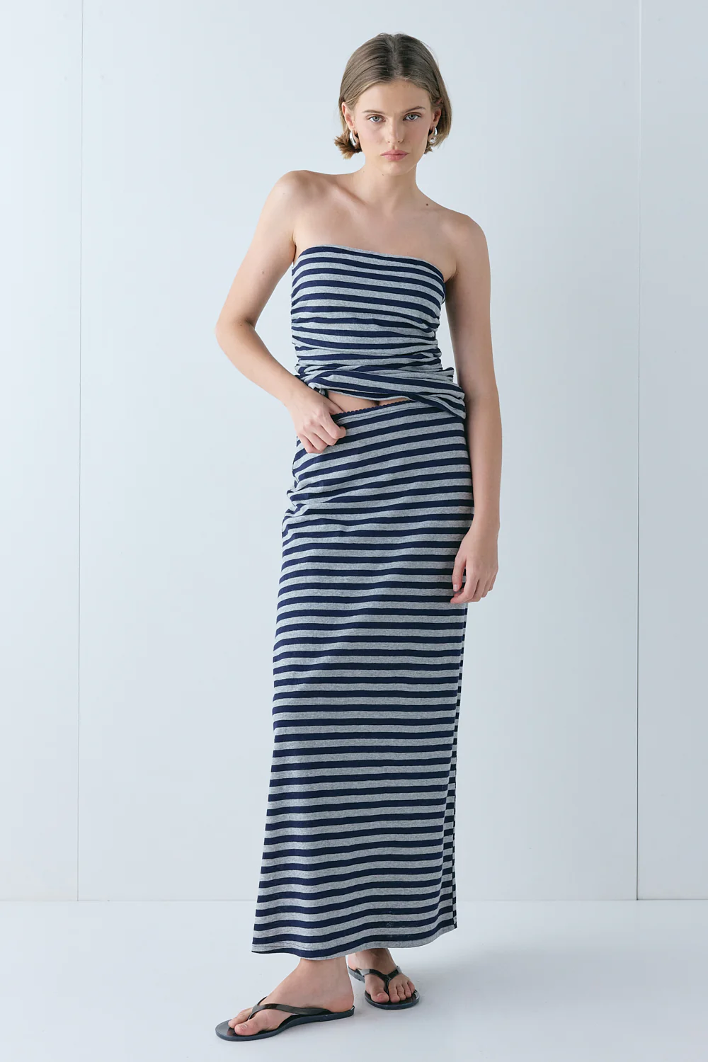 Tamsin Maxi Skirt Navy Stripe - Image 2