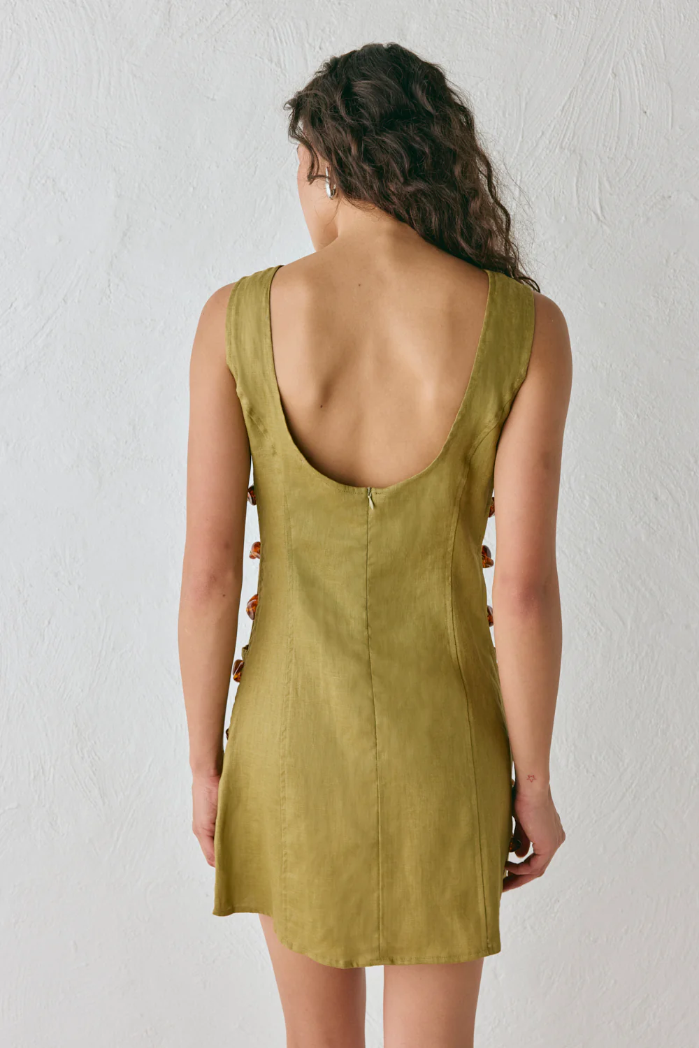 Tia Linen Mini Dress Olive - Image 10