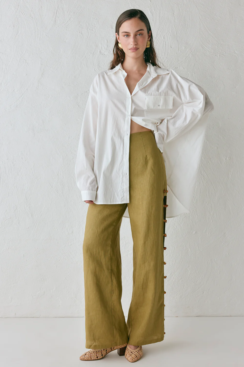 Tia Linen Pants Olive - Image 3