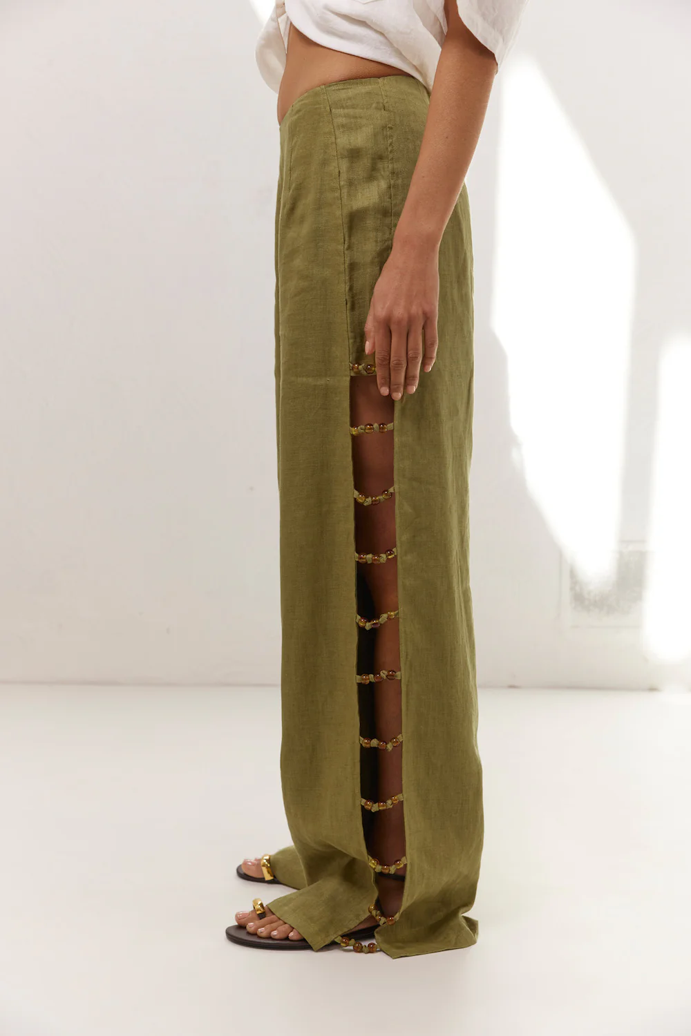 Tia Linen Pants Olive - Image 5