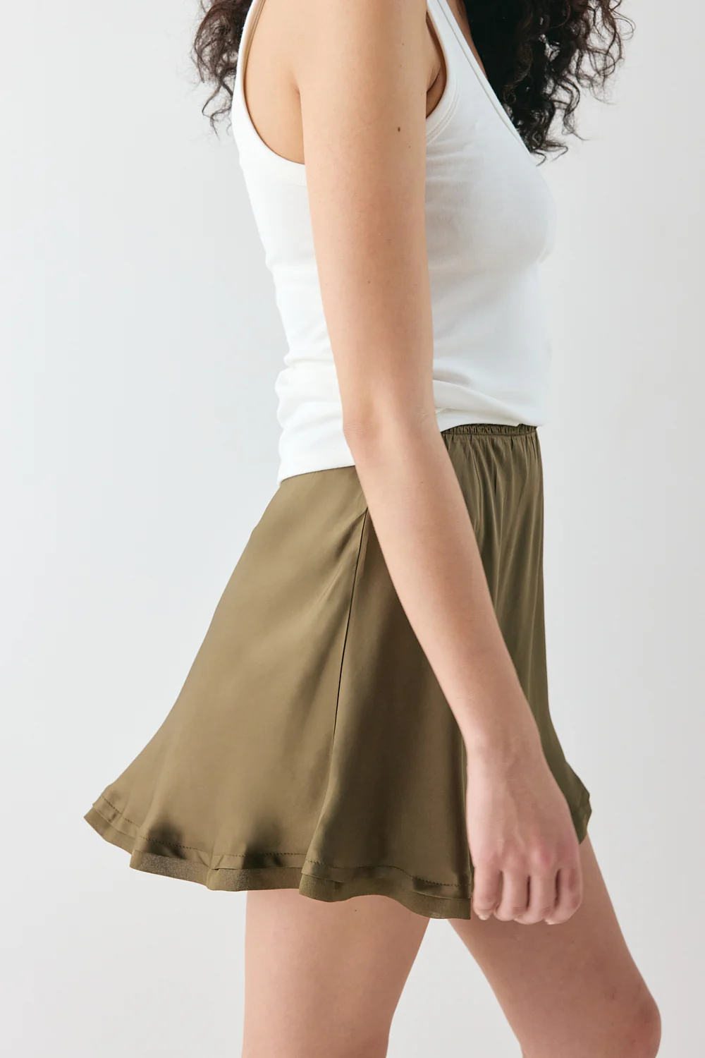 Vintage Lover Satin Bias Mini Skirt Khaki - Image 6