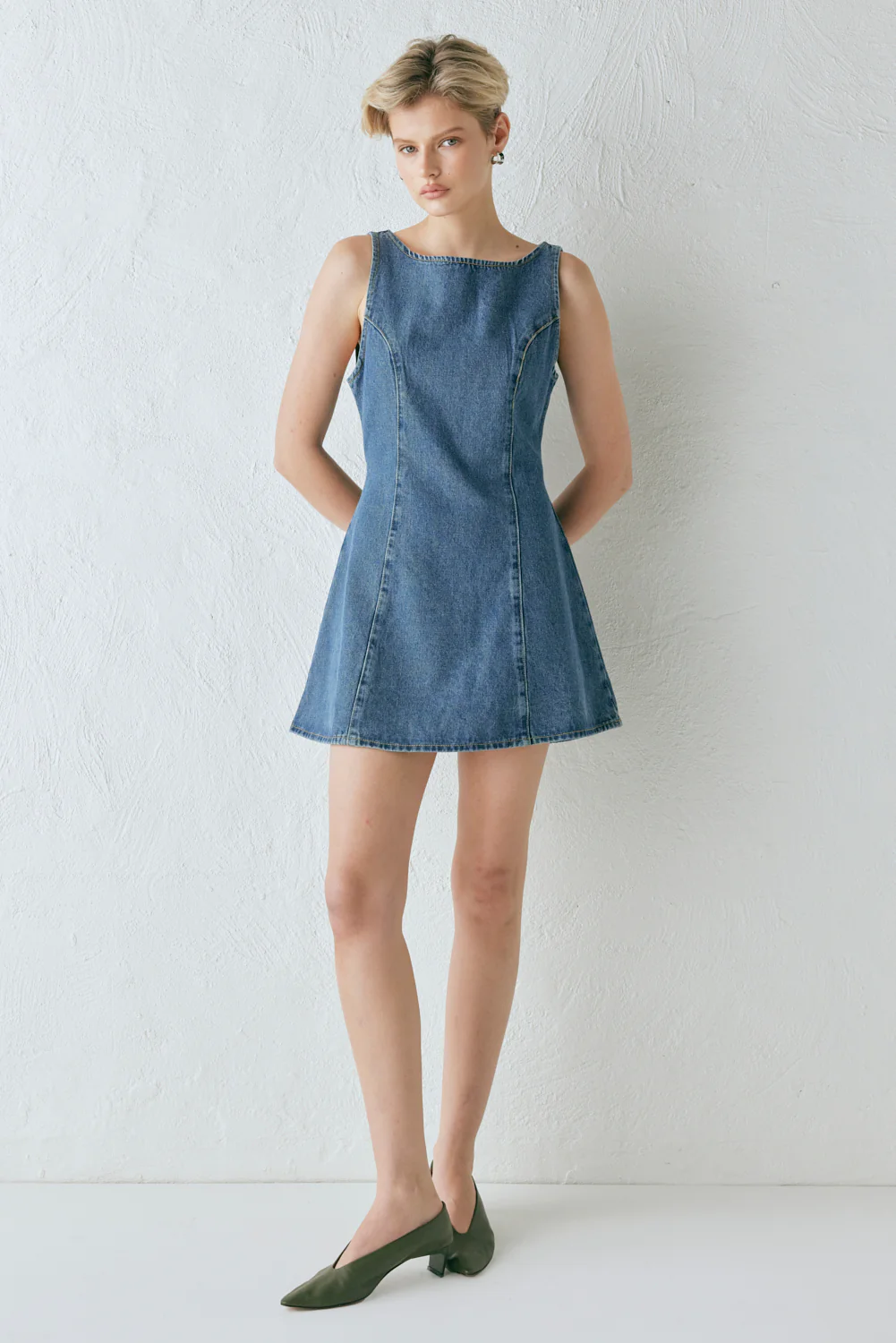 Chloe Denim Mini Dress Blue - Image 6