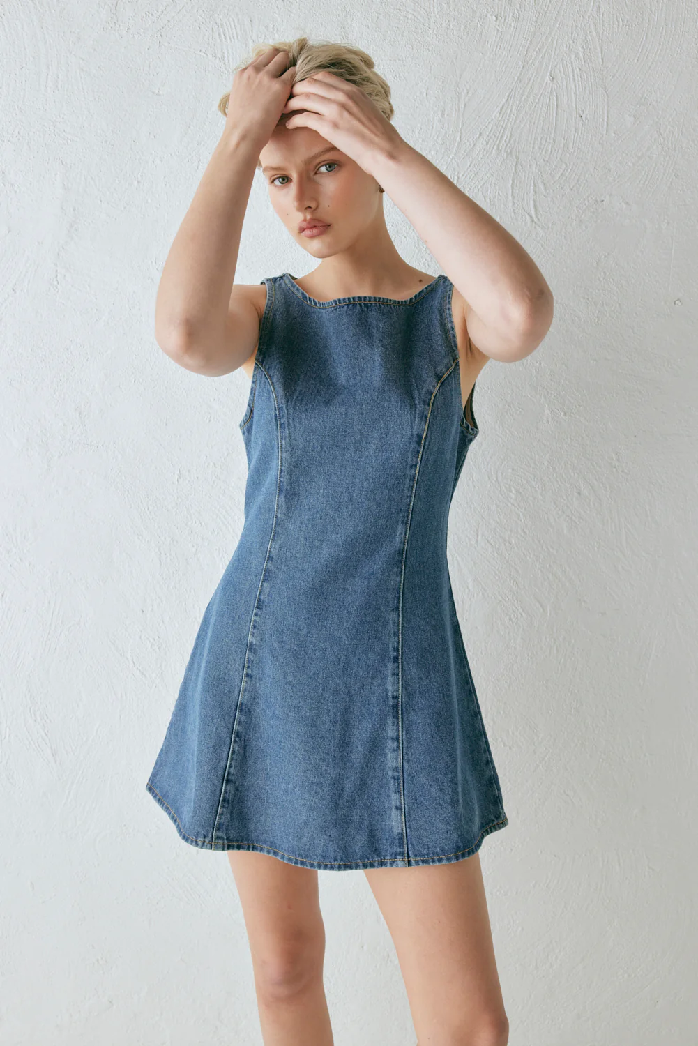 Chloe Denim Mini Dress Blue - Image 8