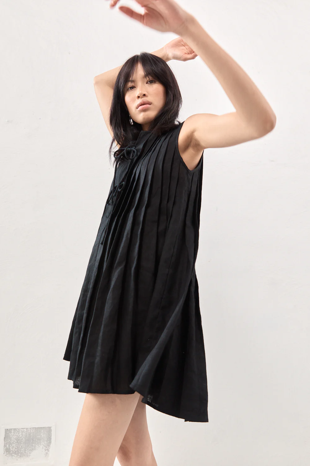 Valeria Linen Mini Dress Black - Image 3