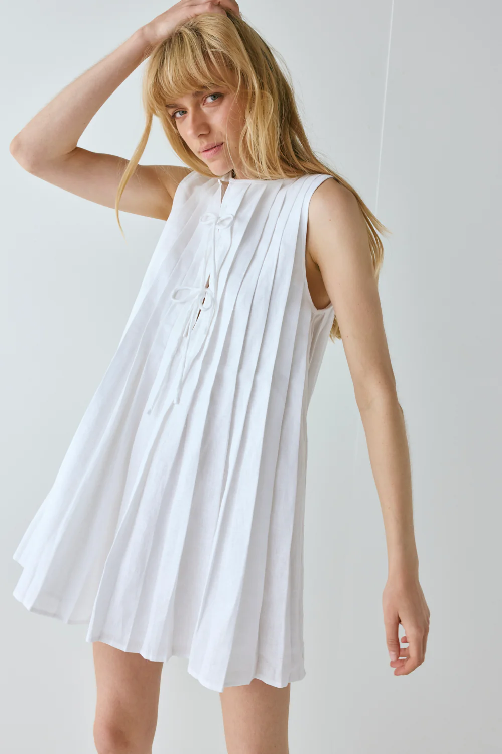Valeria Linen Mini Dress White - Image 3