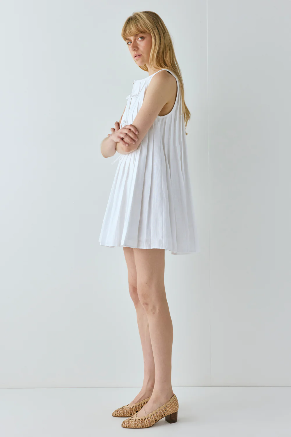 Valeria Linen Mini Dress White - Image 4