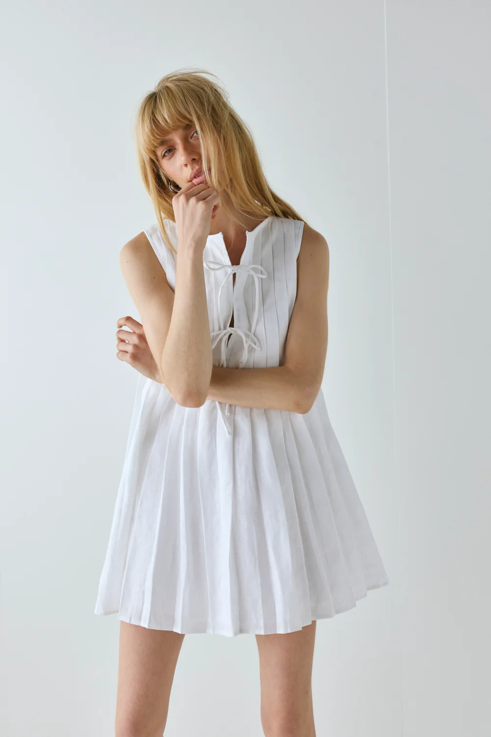Valeria Linen Mini Dress White - Image 6